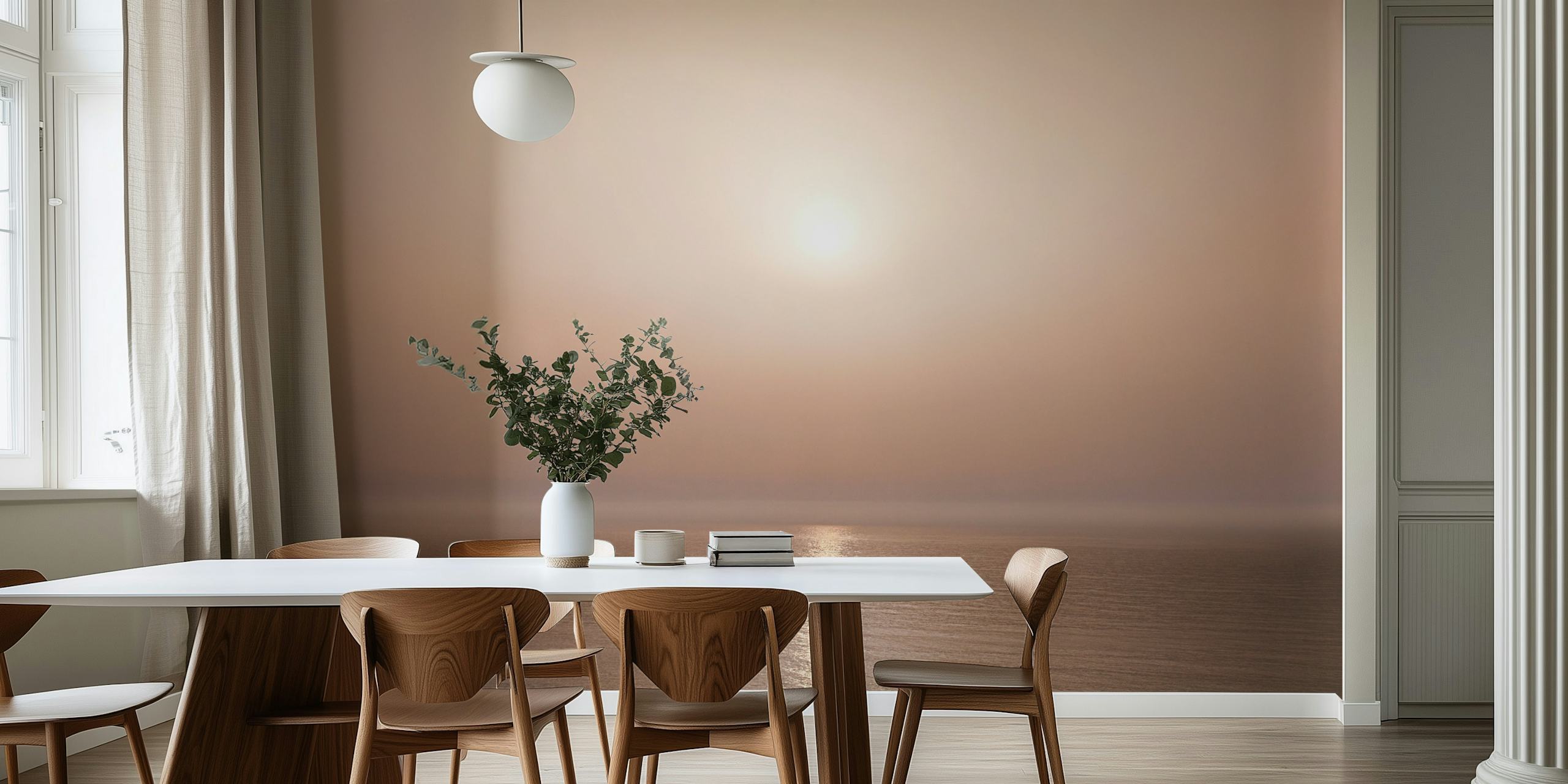 Ocean sunset with rosegold hues and reflective water wallpaper