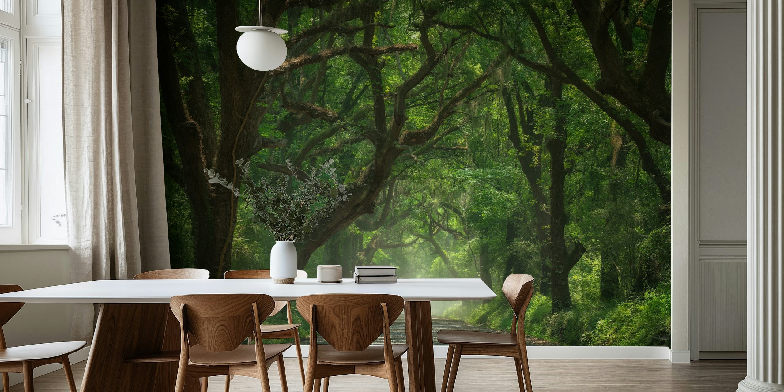 Mystical Green Avenue wallpaper in a room