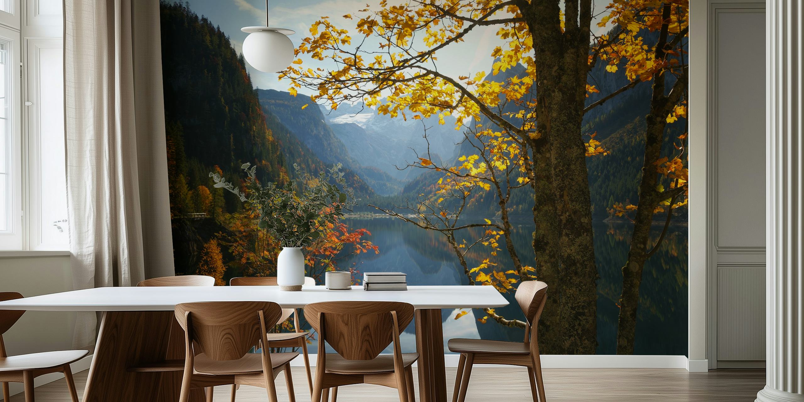 Tapeta Golden Leaves i Mountain Peaks