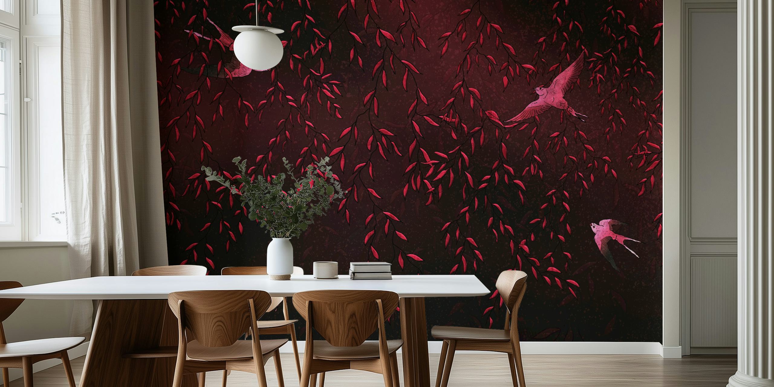 Dark Botanical Birds Garden tapet i et rum