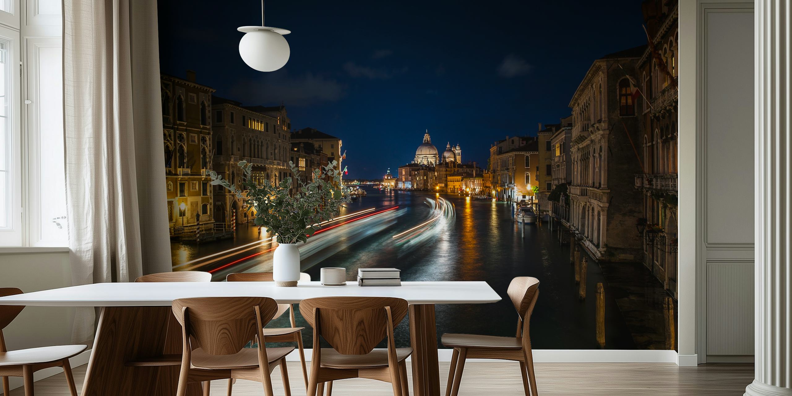 Venice canal at night with illuminated buildings and reflections wallpaper
