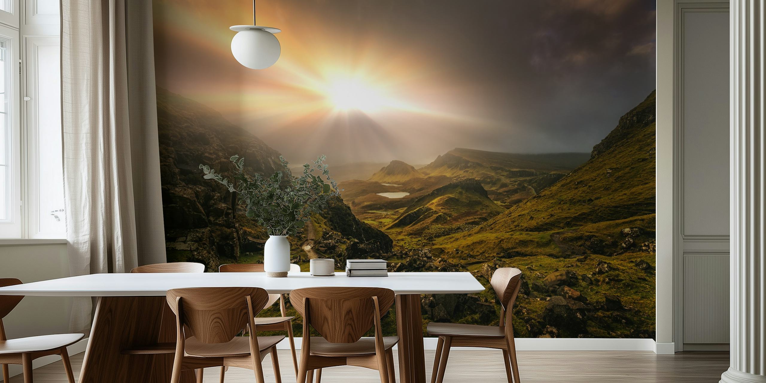 Dramatic Trotternish Ridge landscape wallpaper with hills, rocks, and sunlight