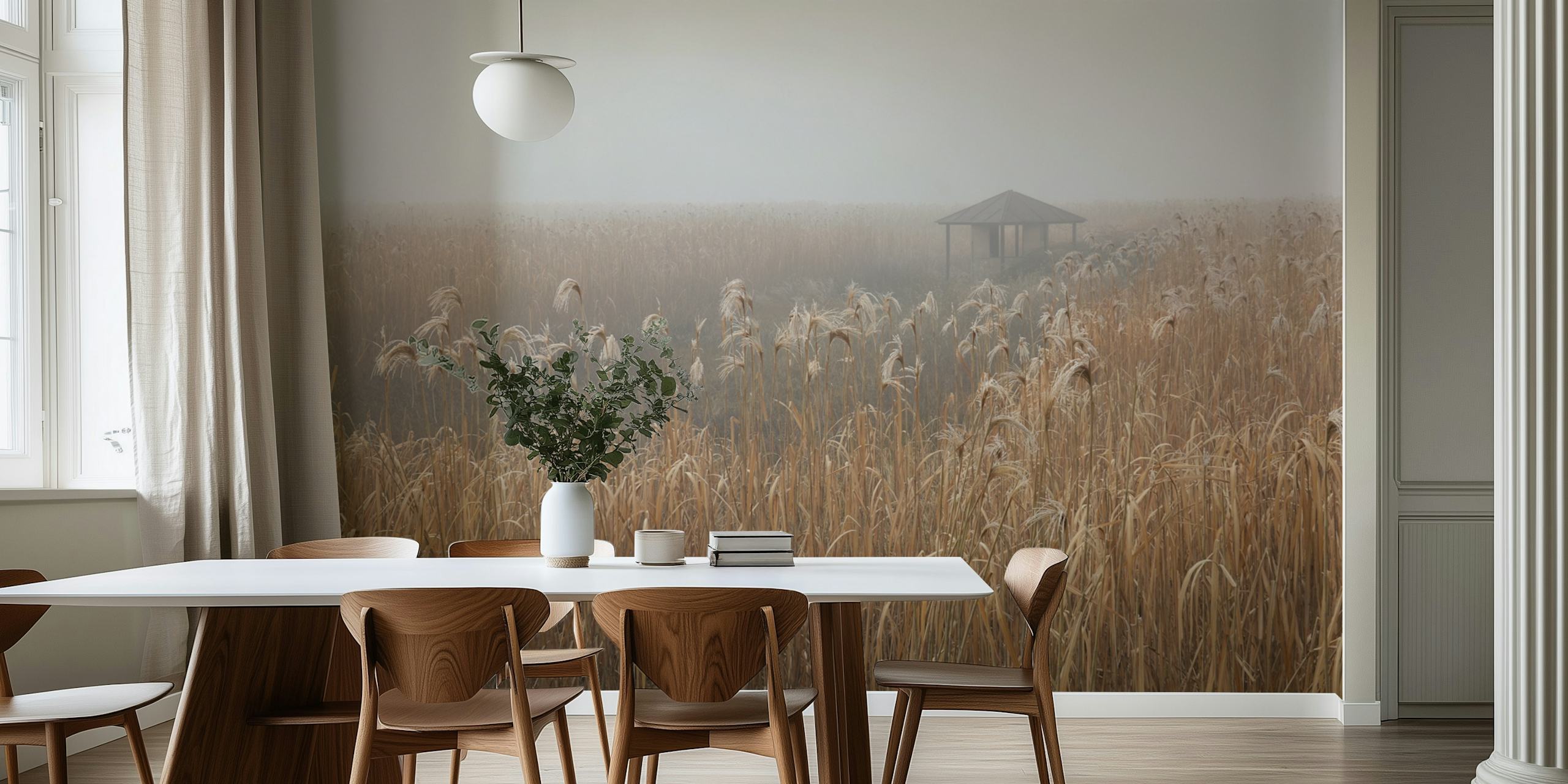Papel pintado Misty Cornfield en una habitación