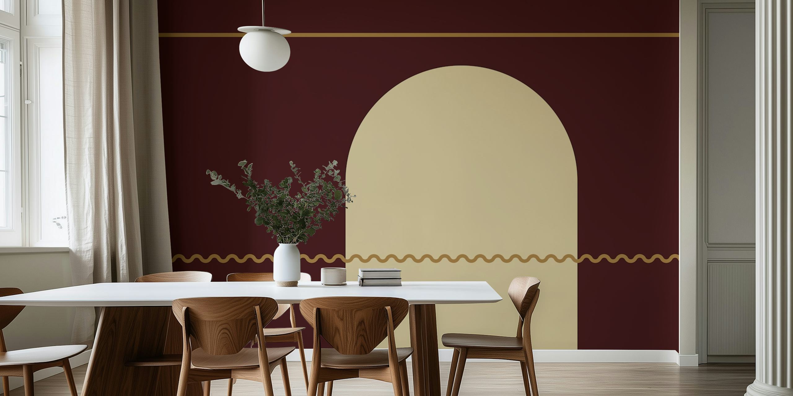 Abstract minimalist arch lines - brown beige wallpaper
