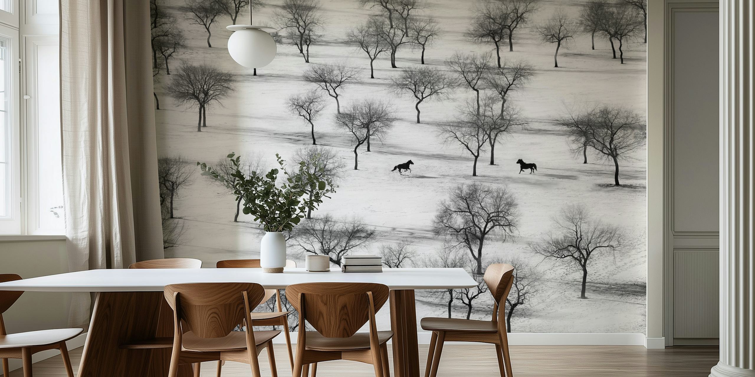 Behang met paarden in een winterlandschap