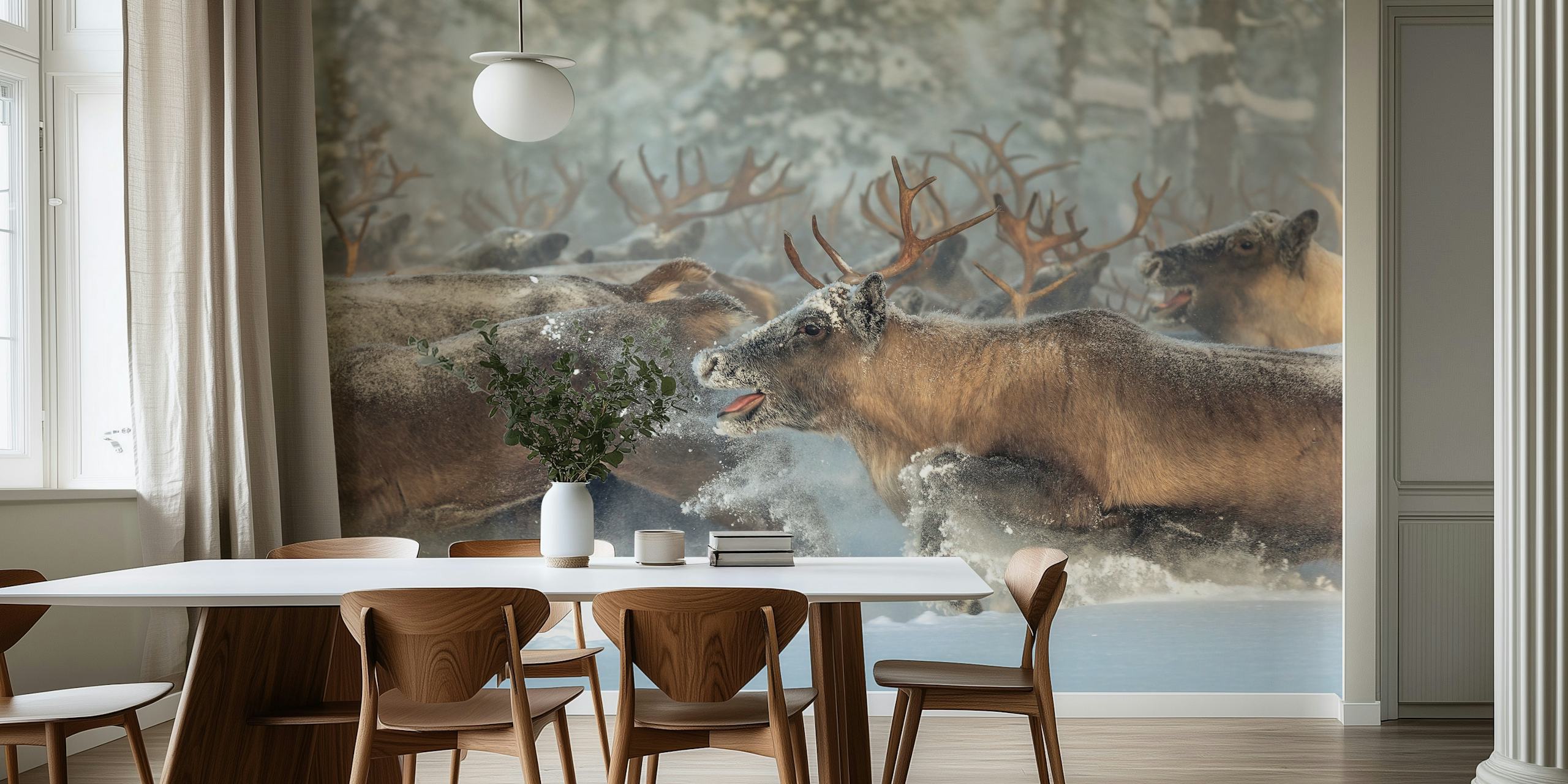 Reindeers wallpaper in a winter setting