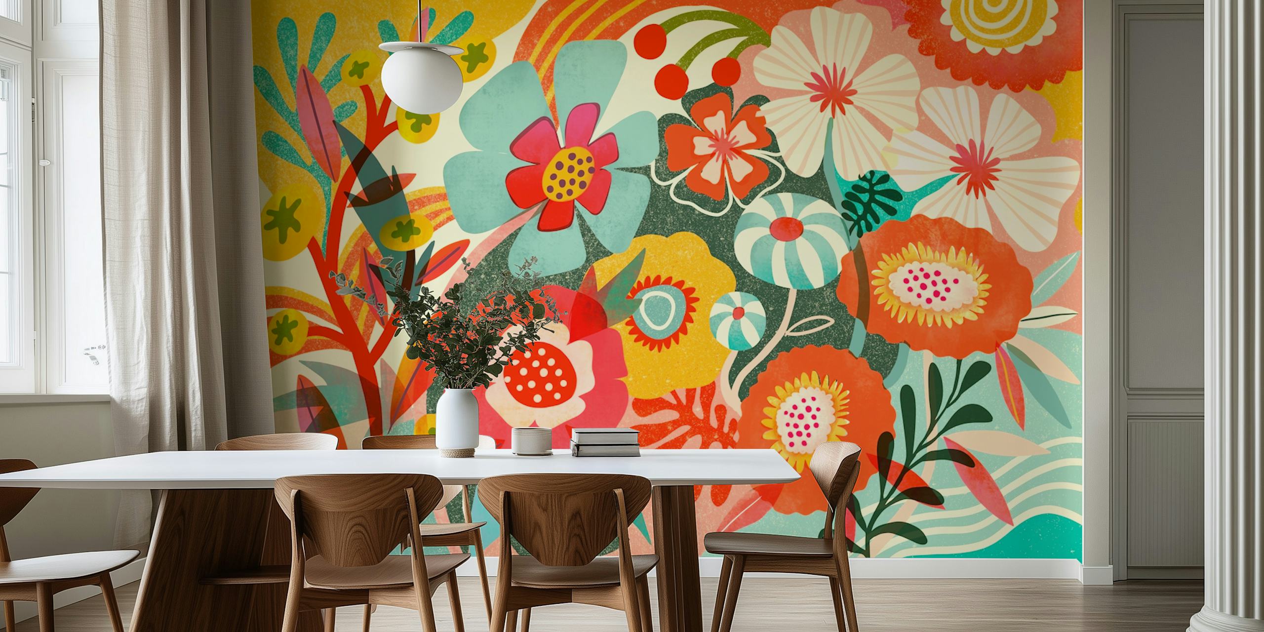 Šarena cvjetna tapeta u sobi