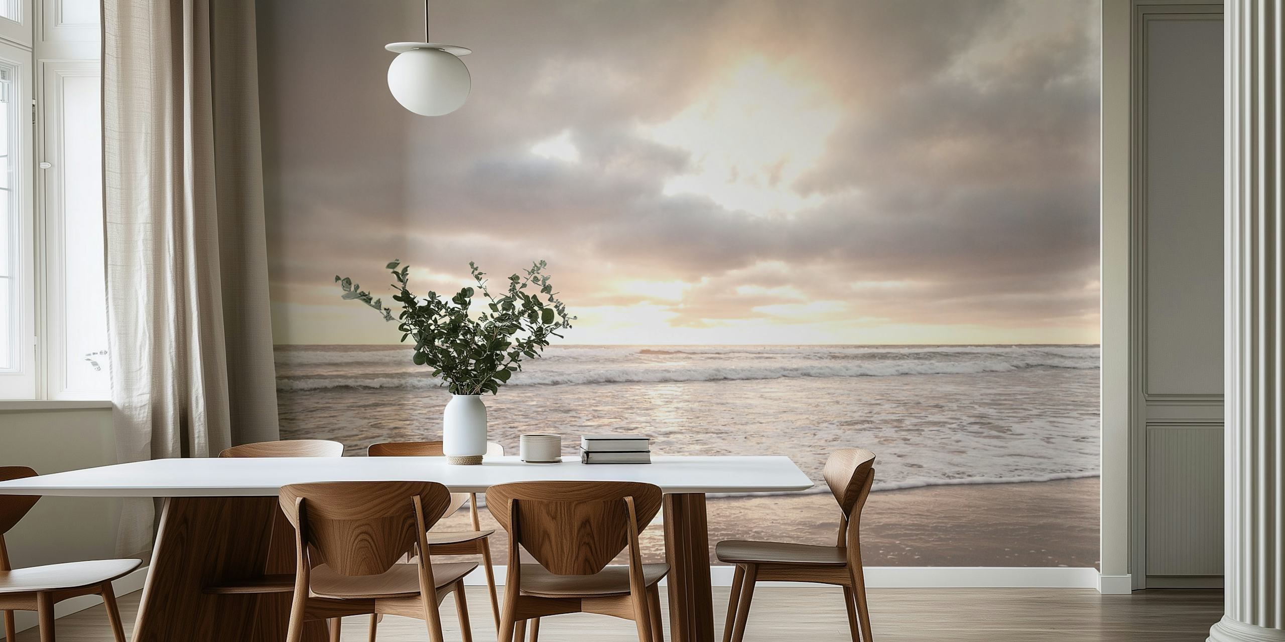Peaceful beach dawn wallpaper in a room