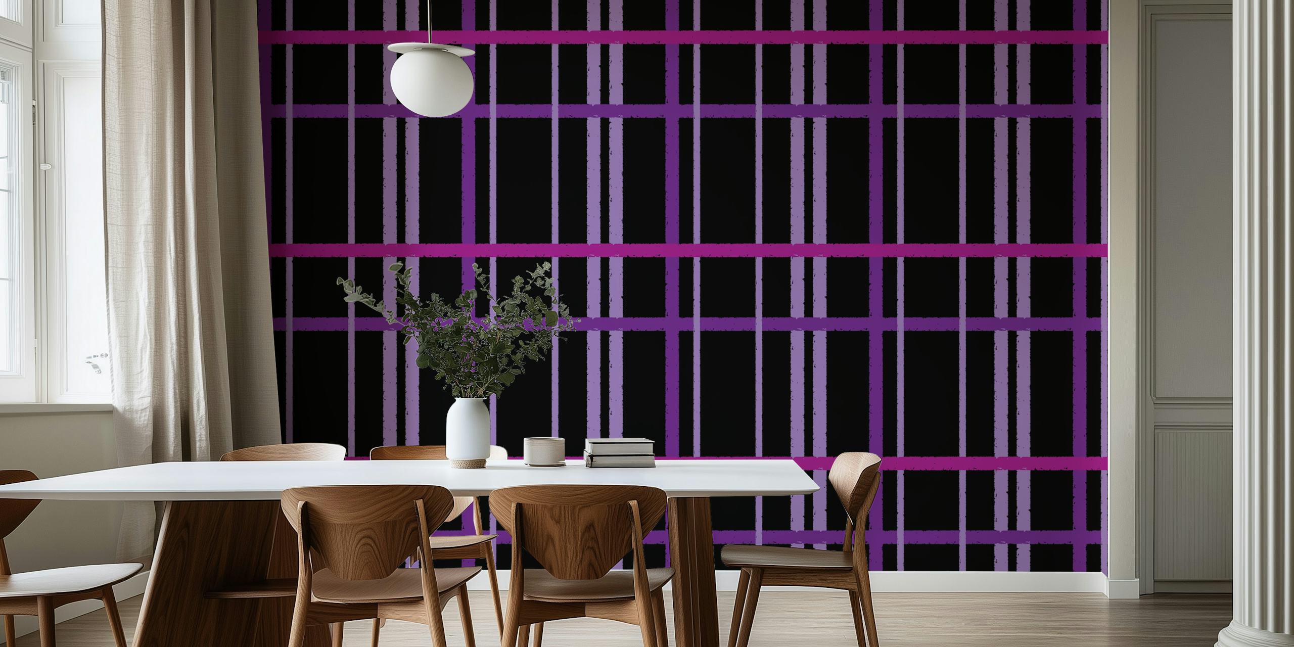 Bold graphic tartan tapetti modernissa huoneissa