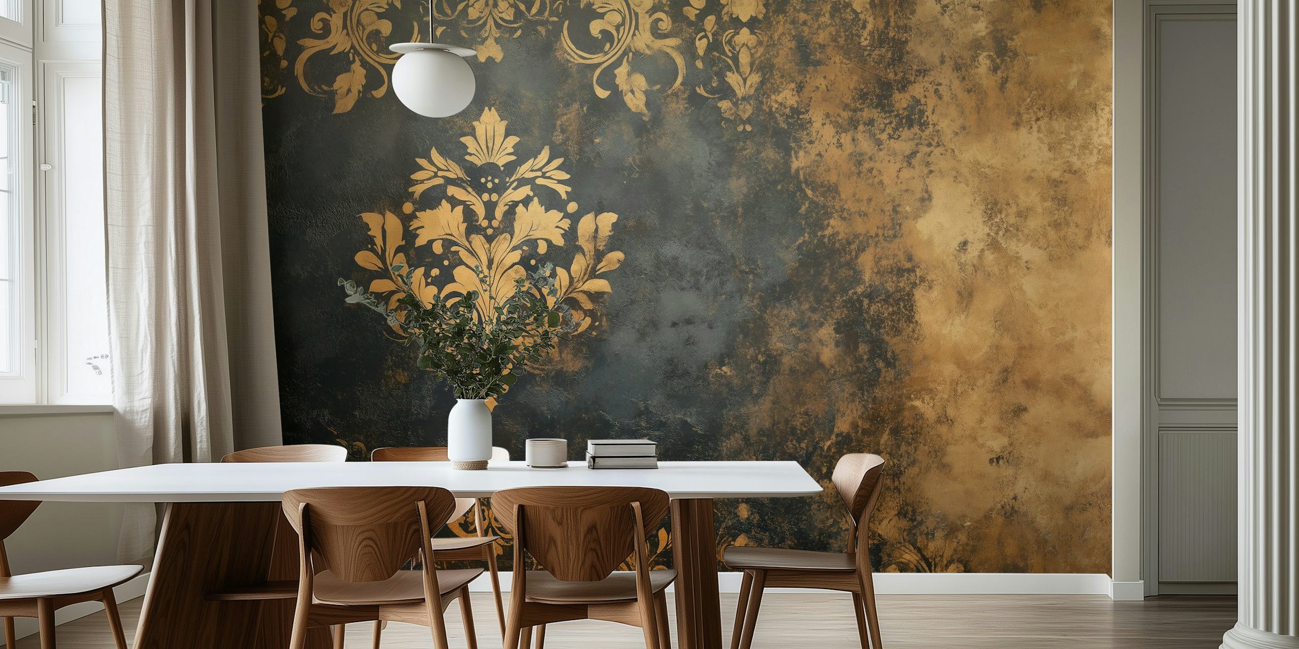 Tapeta Antique Elegance Gold vystavená v místnosti