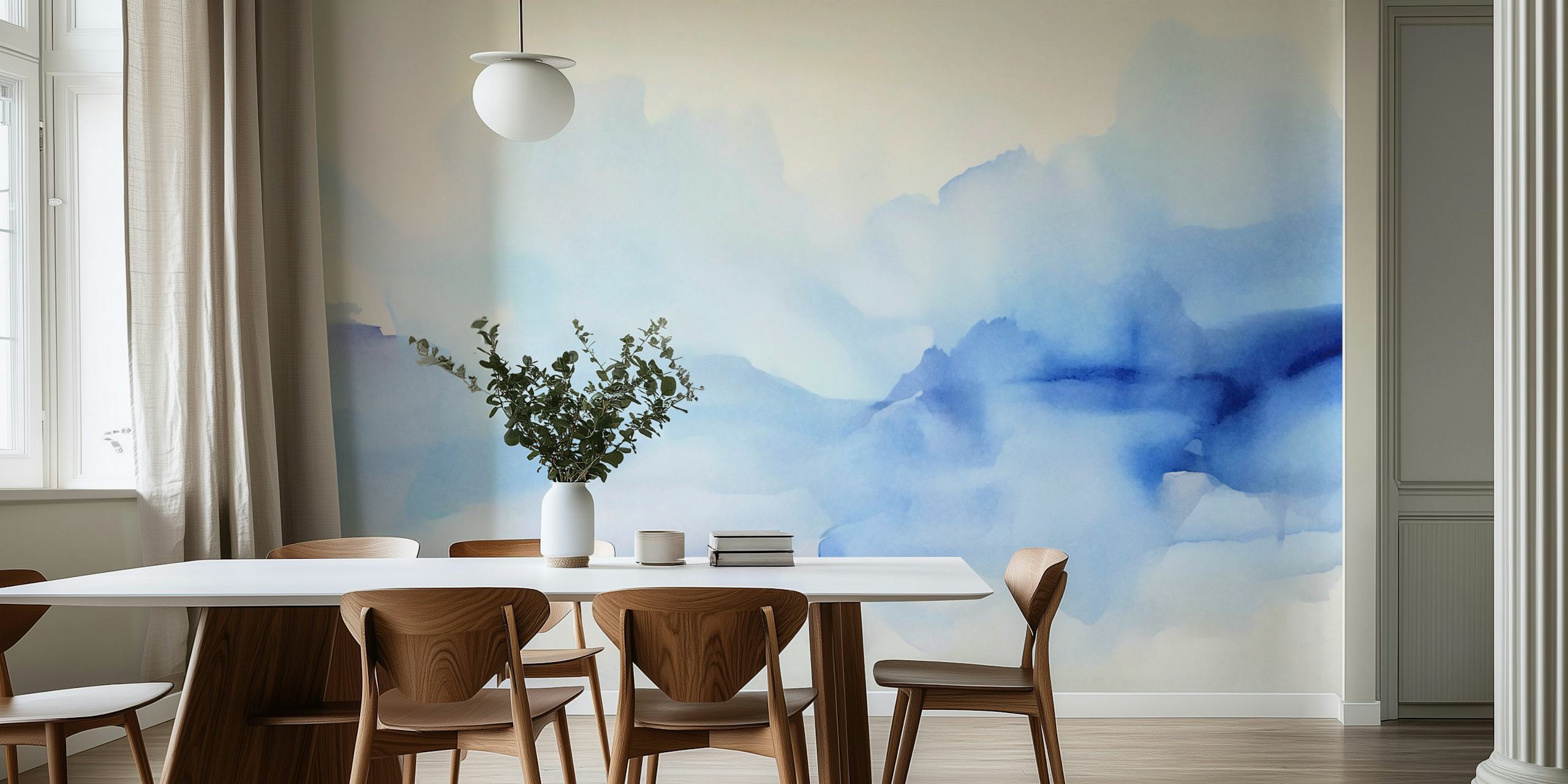 Blue watercolor waves on a soft background wallpaper