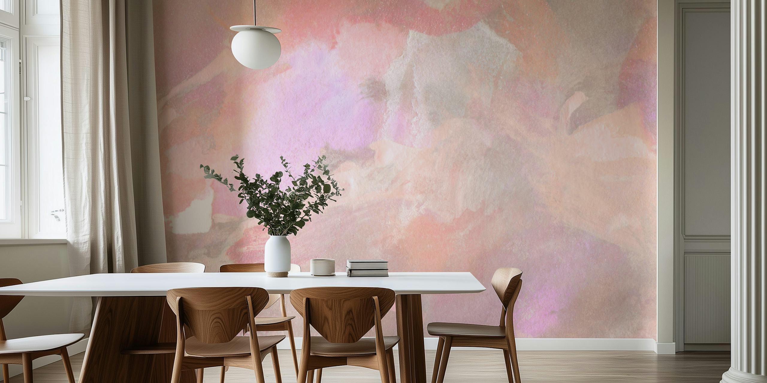 Abstract brush strokes in soft pink and beige tones wallpaper