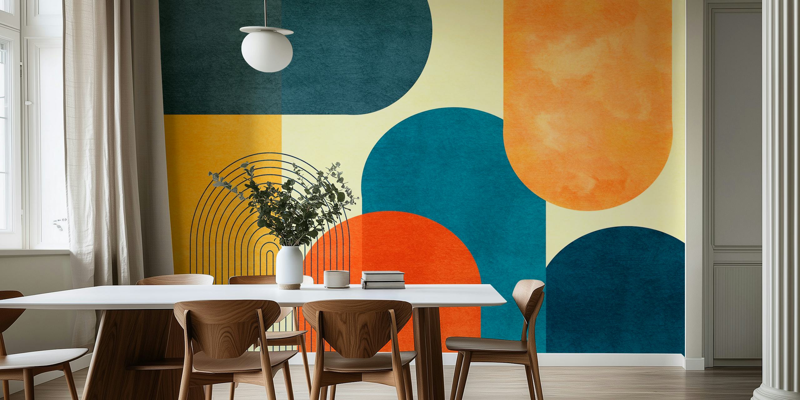 Papel de parede Abstract Sunset Geometrics em um ambiente moderno