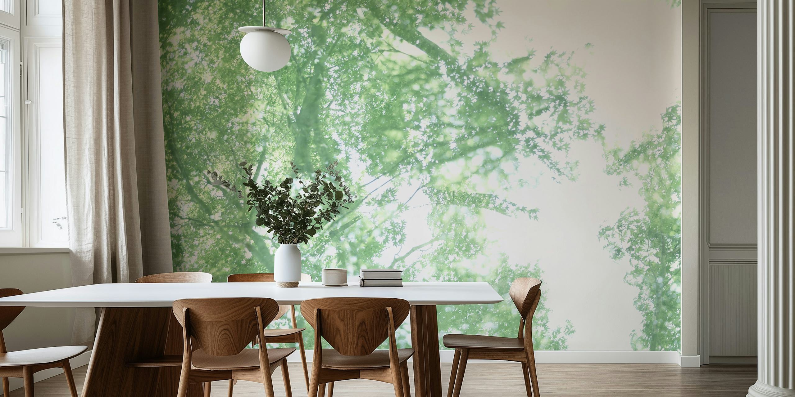Carta da parati Leafy Canopy in una stanza luminosa