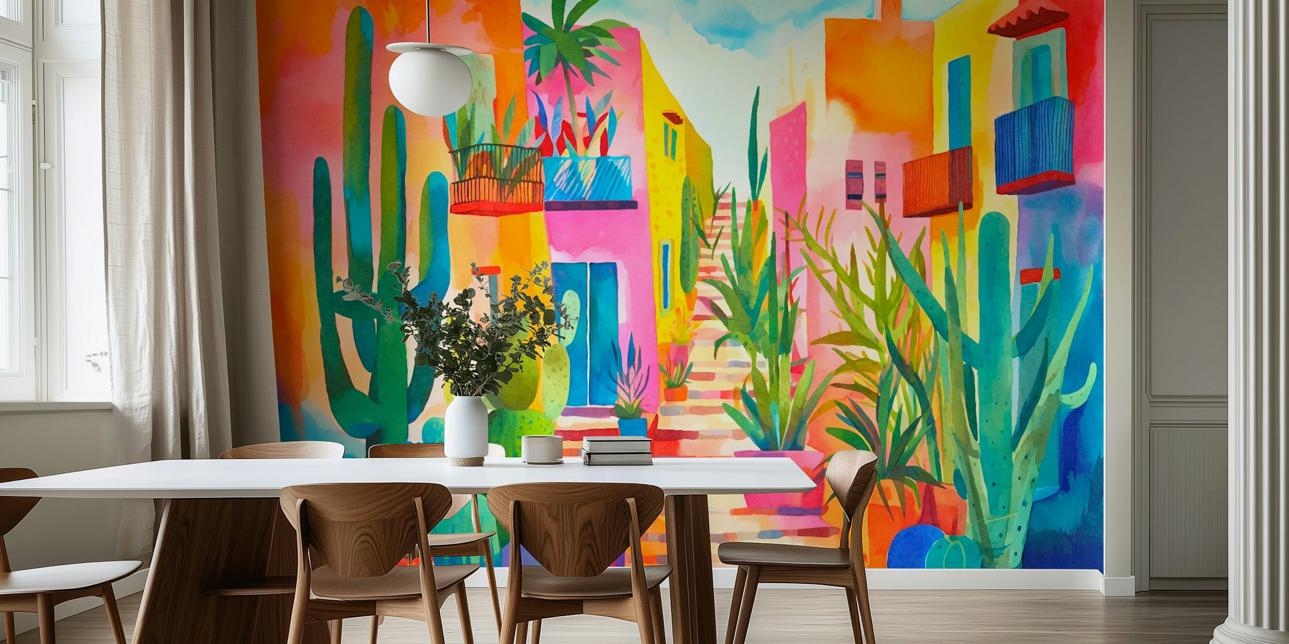 Tropical Caribbean Village-behang in een kamer