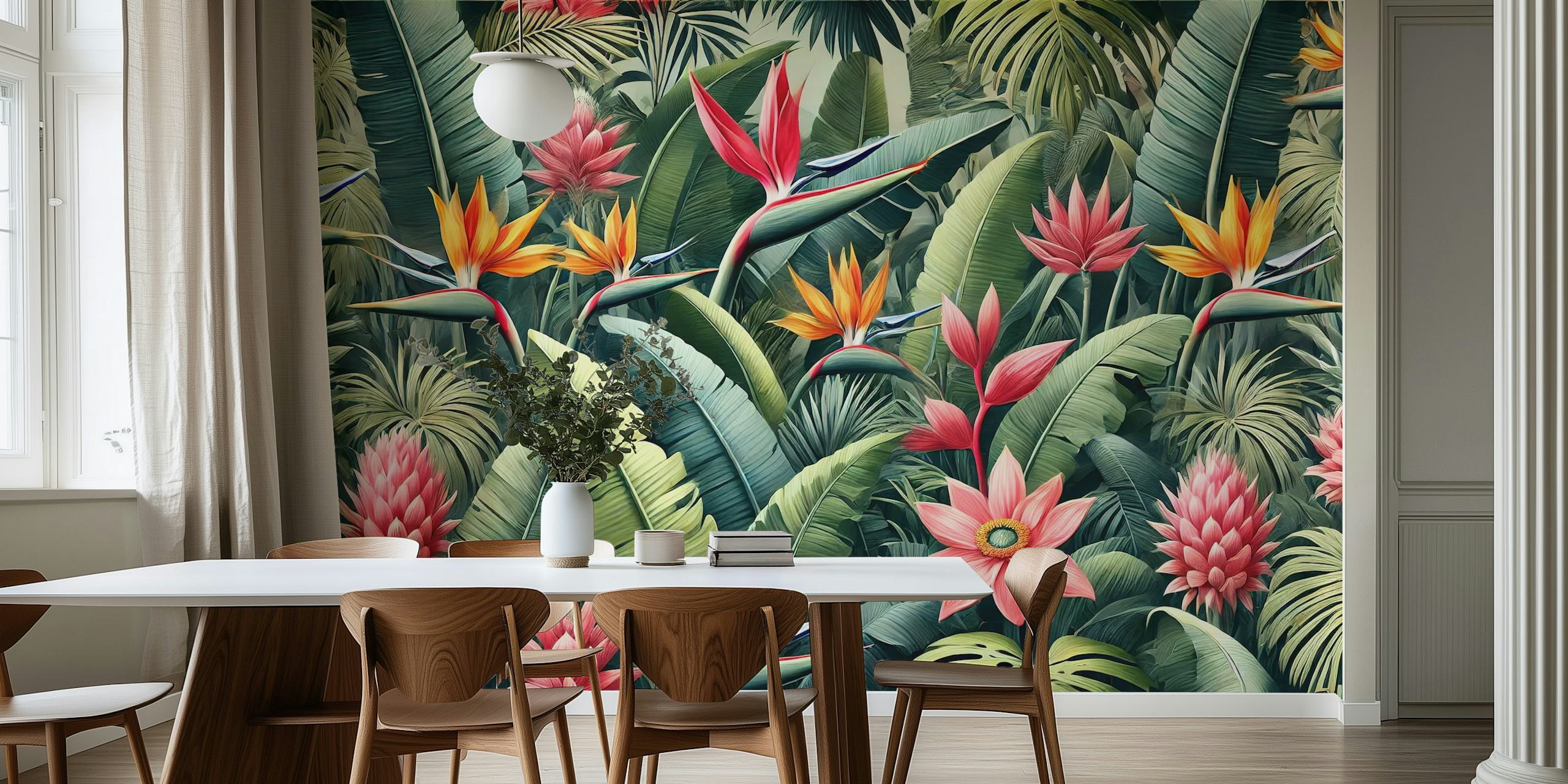 Exotic Jungle Blooms wallpaper in a room