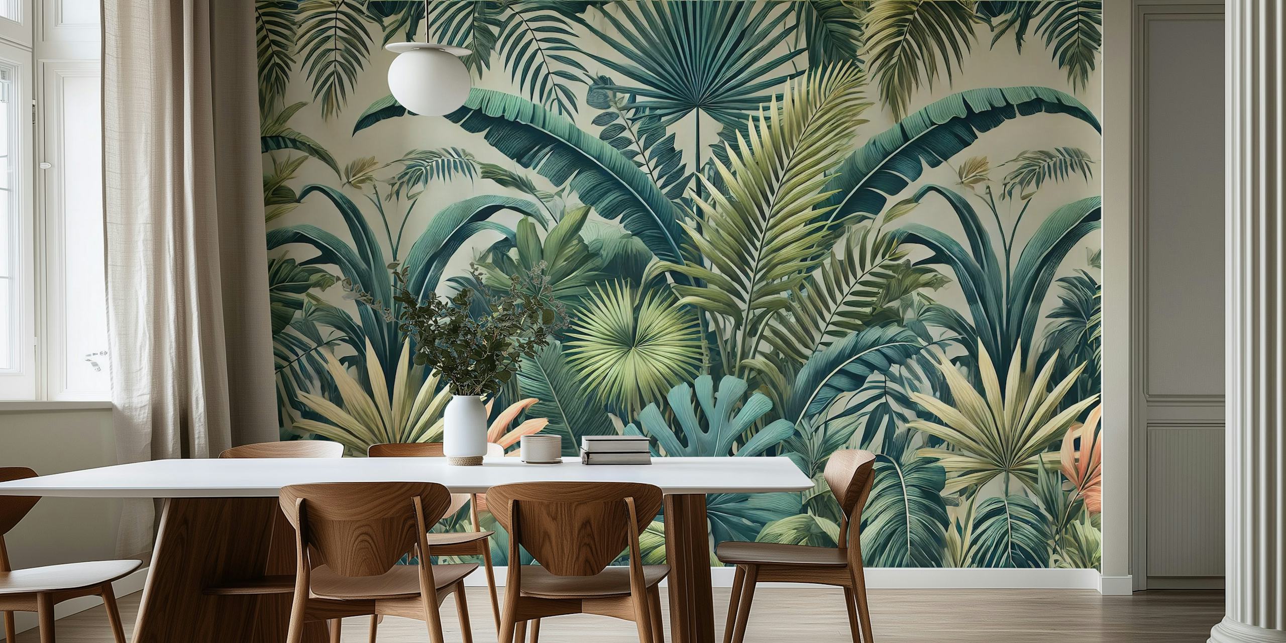 Frodig tropisk tapetdesign i et rum