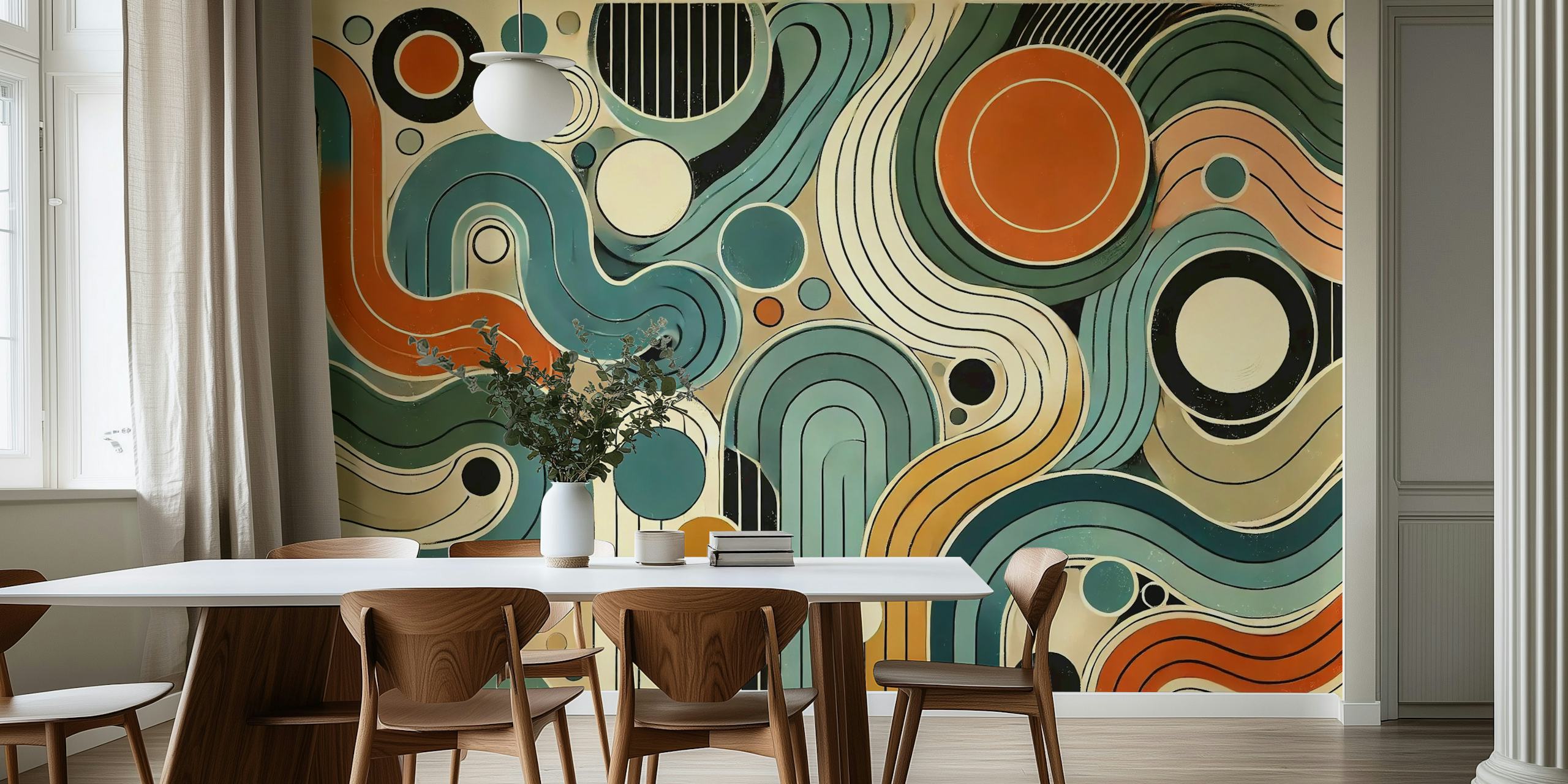 Mid-Century Motion tapetdesign i ett rum