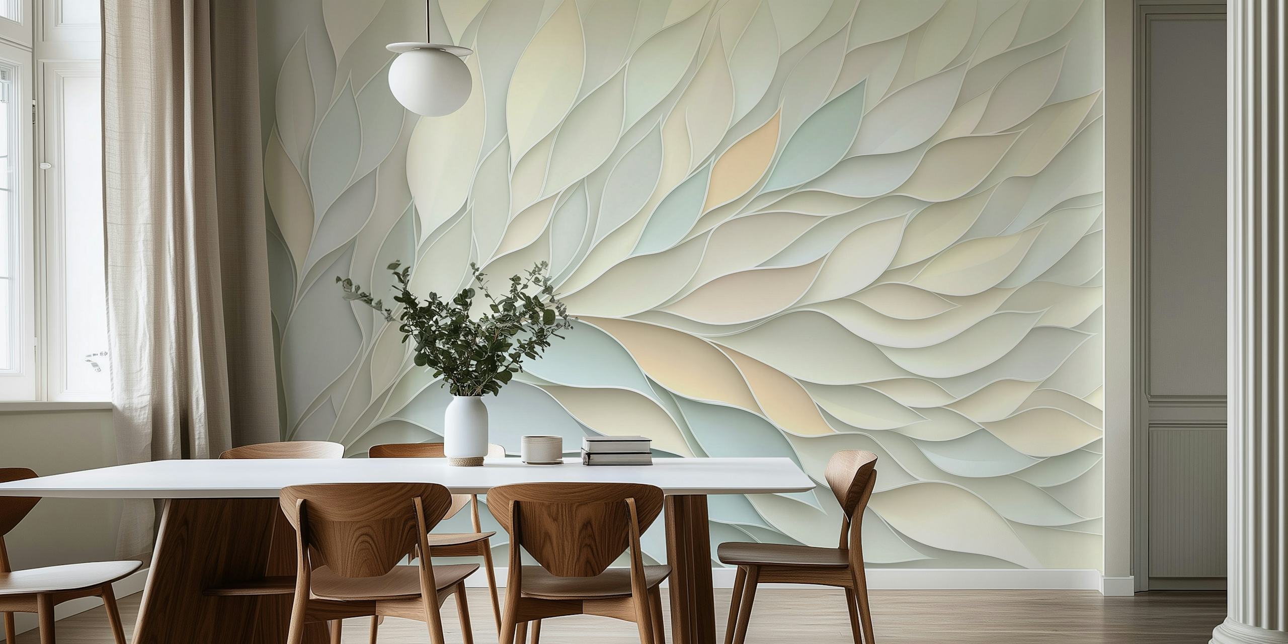 Pastel leaf wallpaper in a room