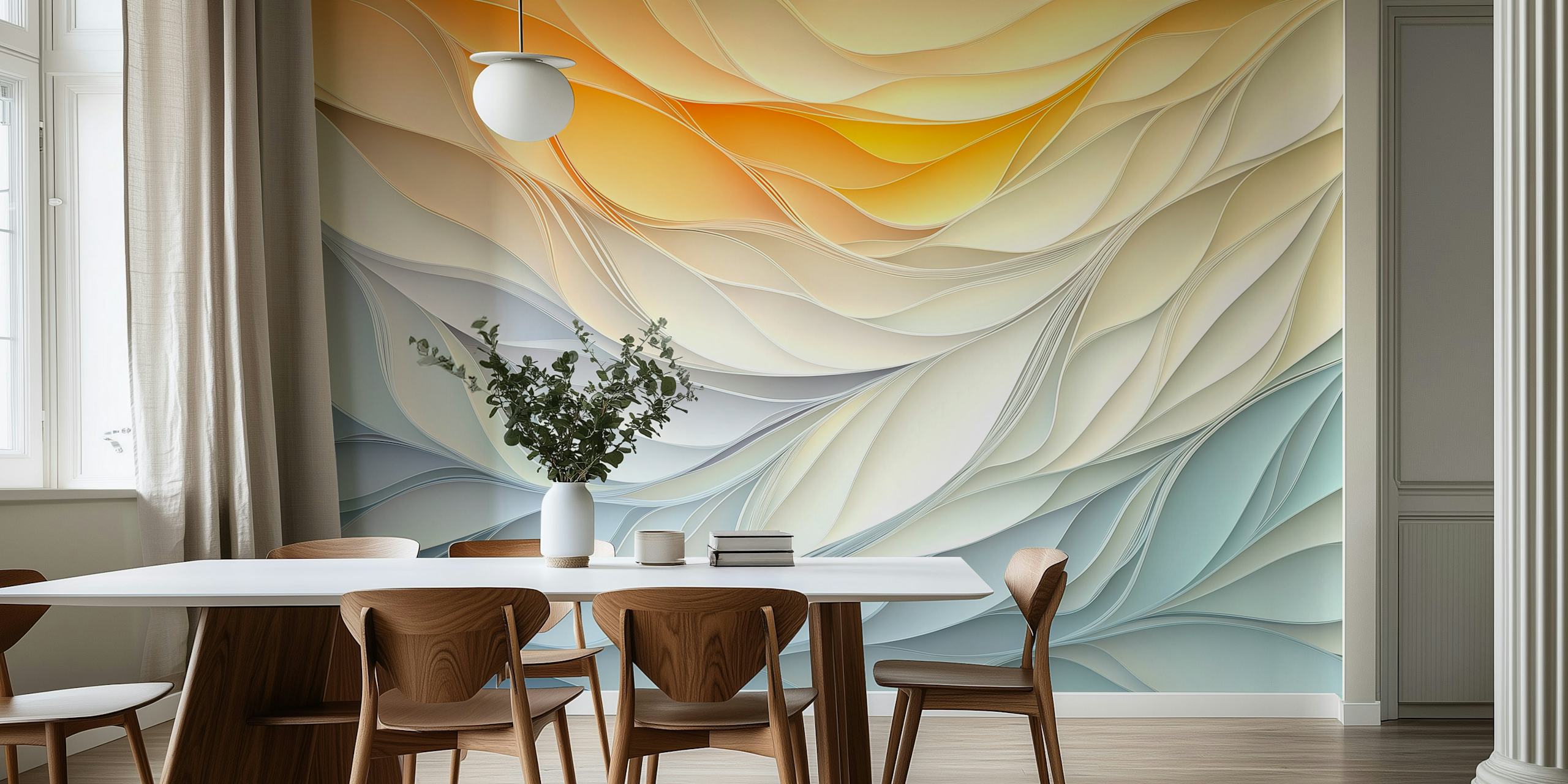 Pastel Wave Serenity-tapetti huoneessa