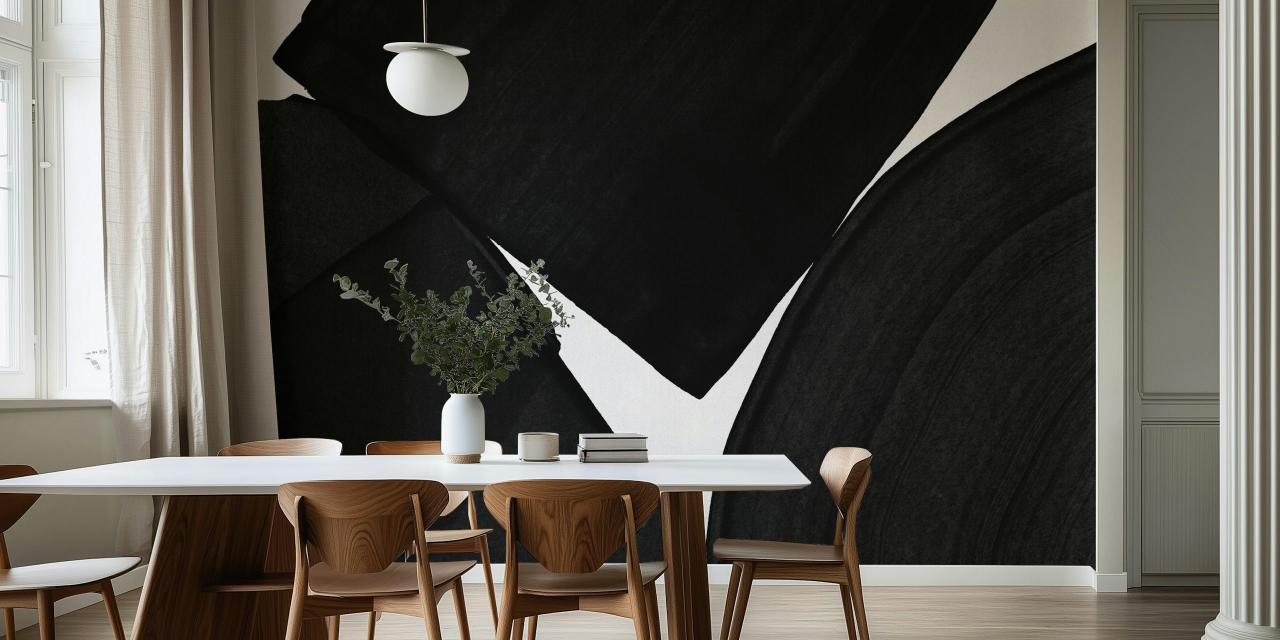 Minimalist black painting wallpaper in a room