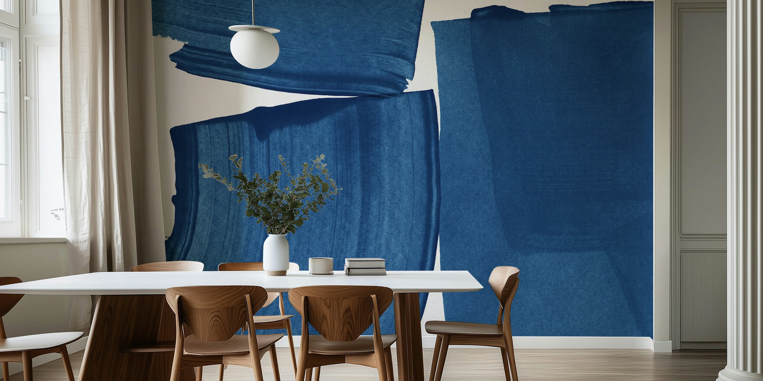 Modern blue painting wallpaper v místnosti