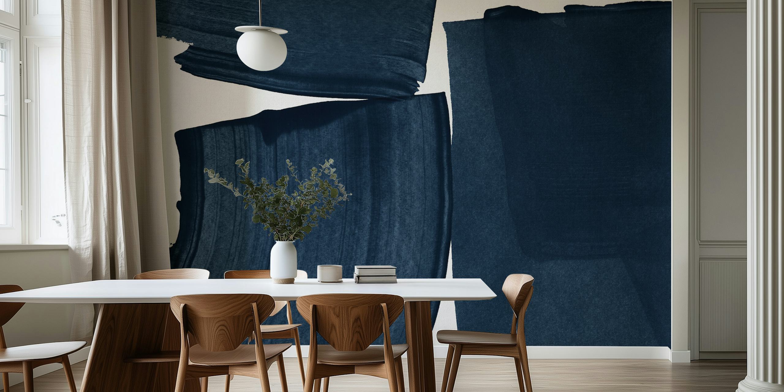 Βαθύ μπλε ταπετσαρία Minimalist Painting Blue I σε ένα δωμάτιο