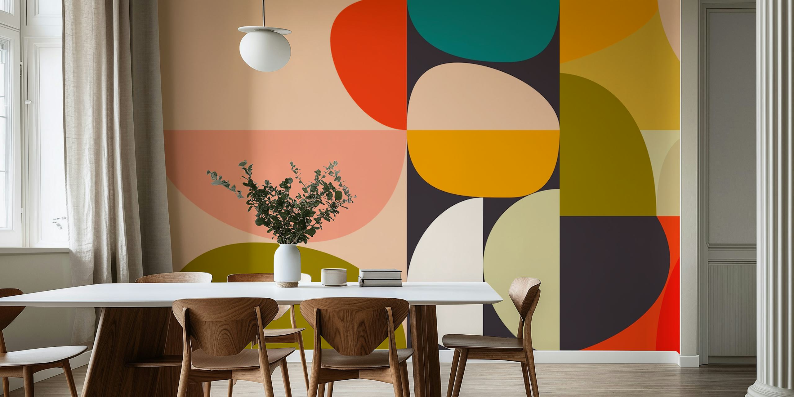 Mid Century Geometric wallpaper in a room