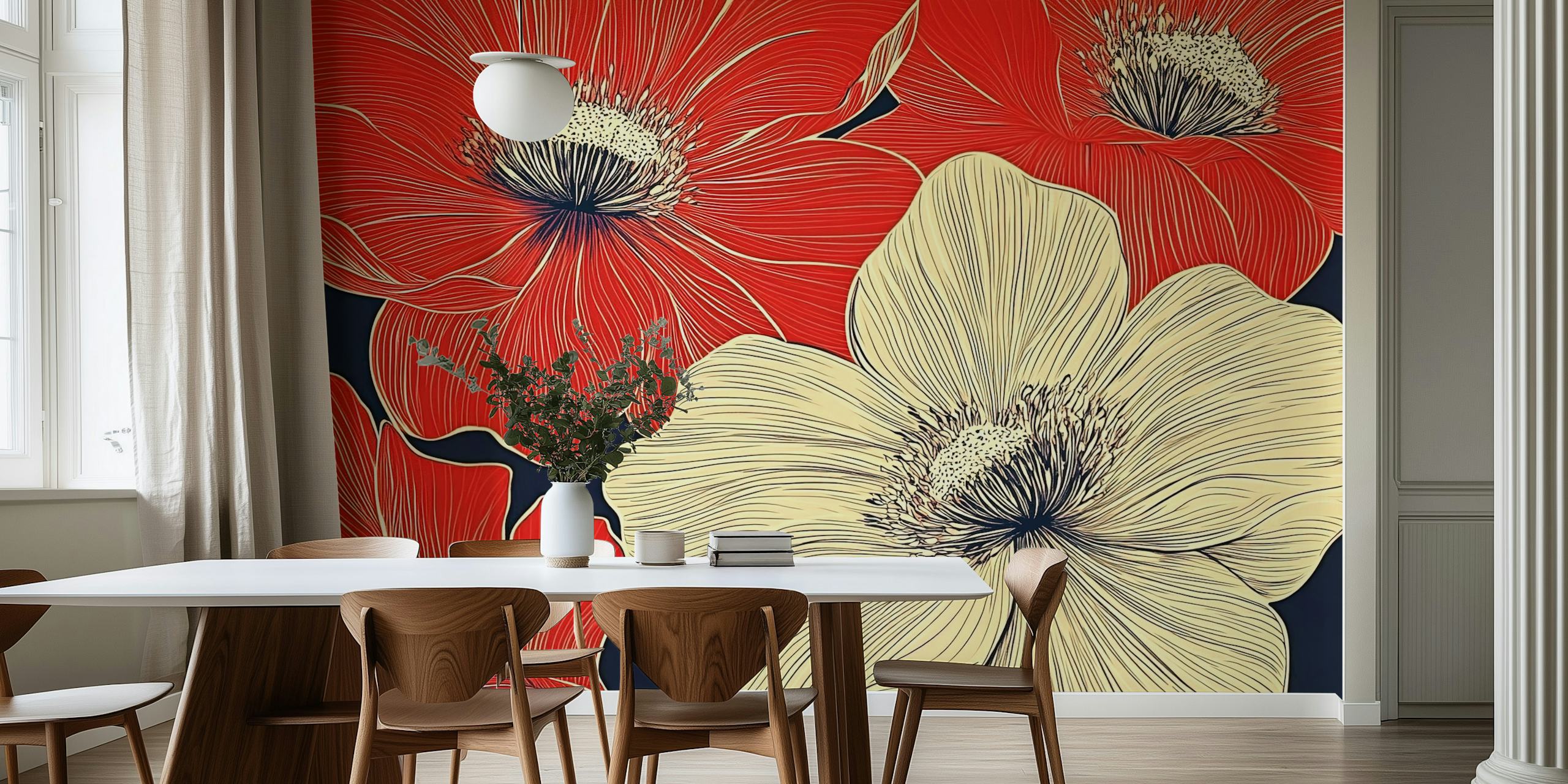 Tapeta floralna Macro Red and Beige w pokoju