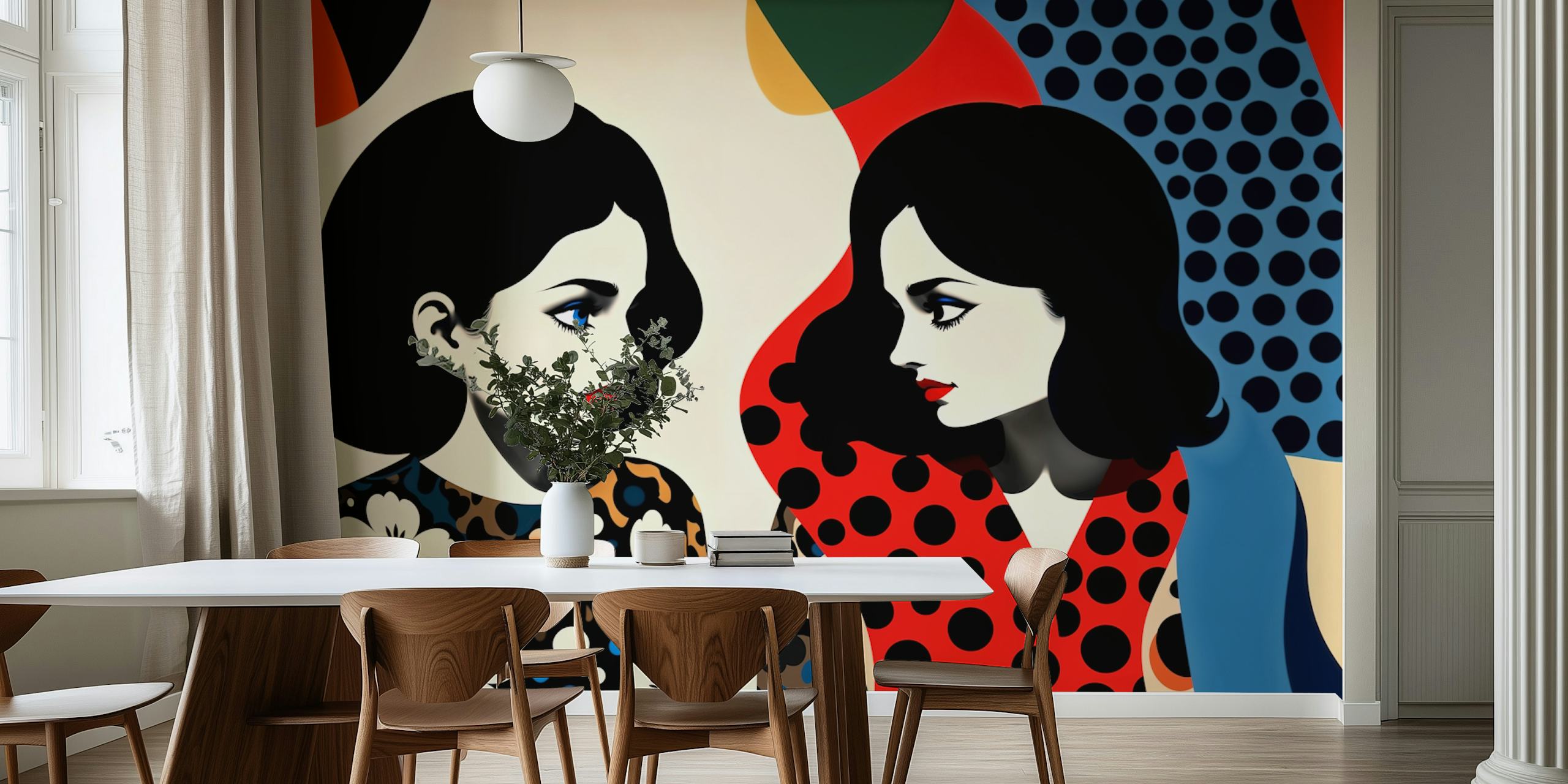 Pop Art Sisters wallpaper in a modern room