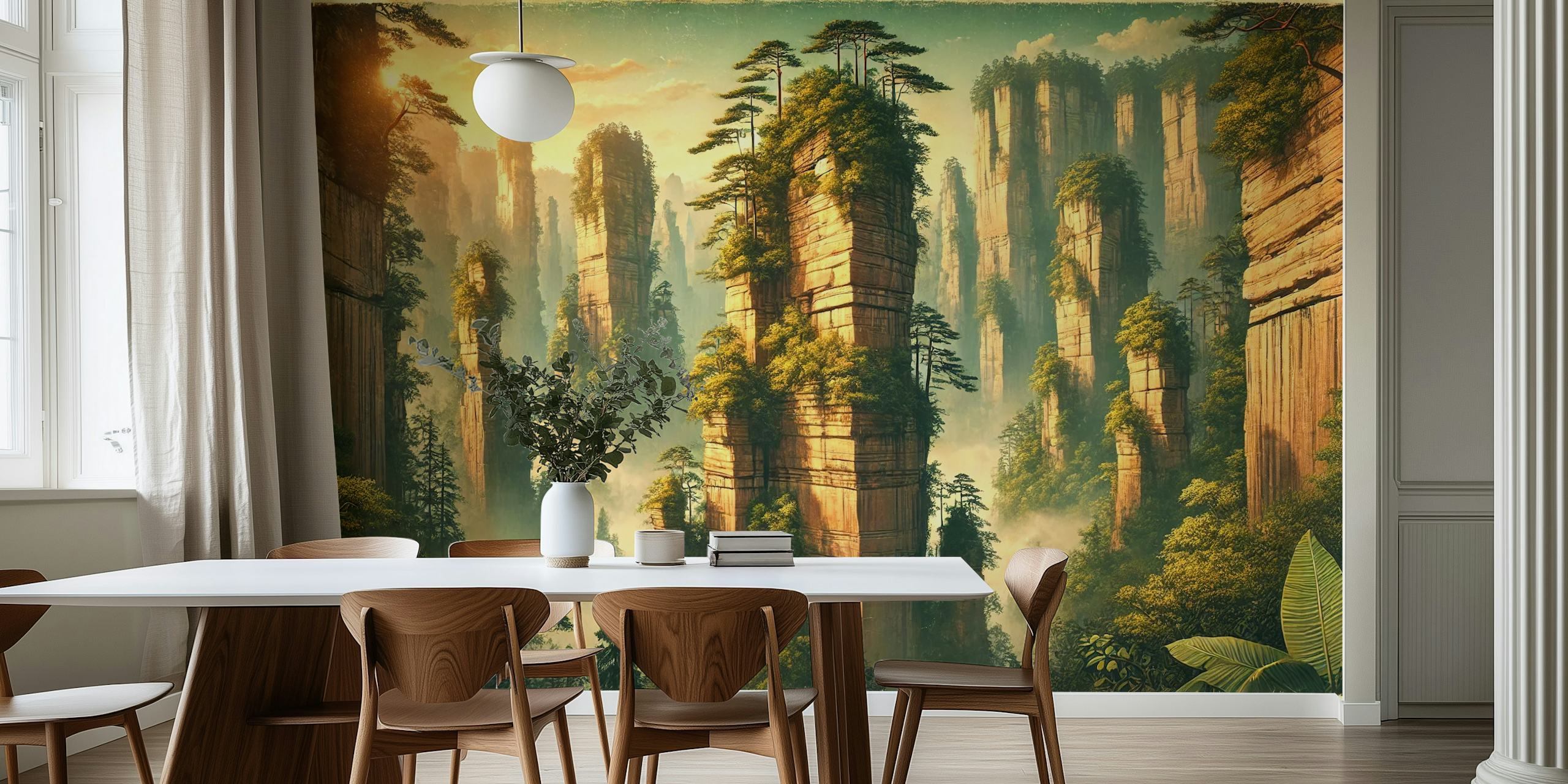 Vintage Zhangjiajie Poster wallpaper in een kamer