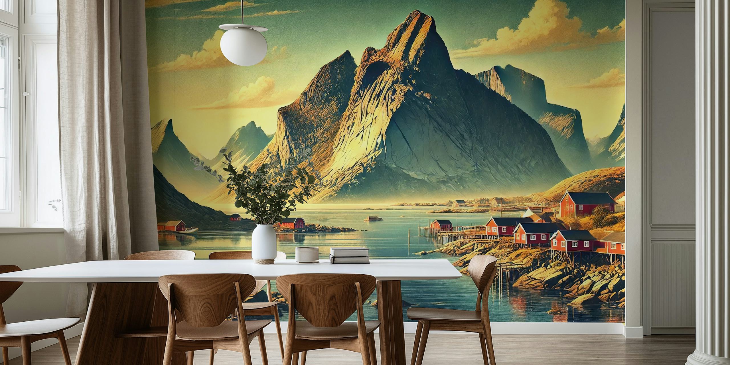 Vintage Norway Lofoten Islands wallpaper in a room