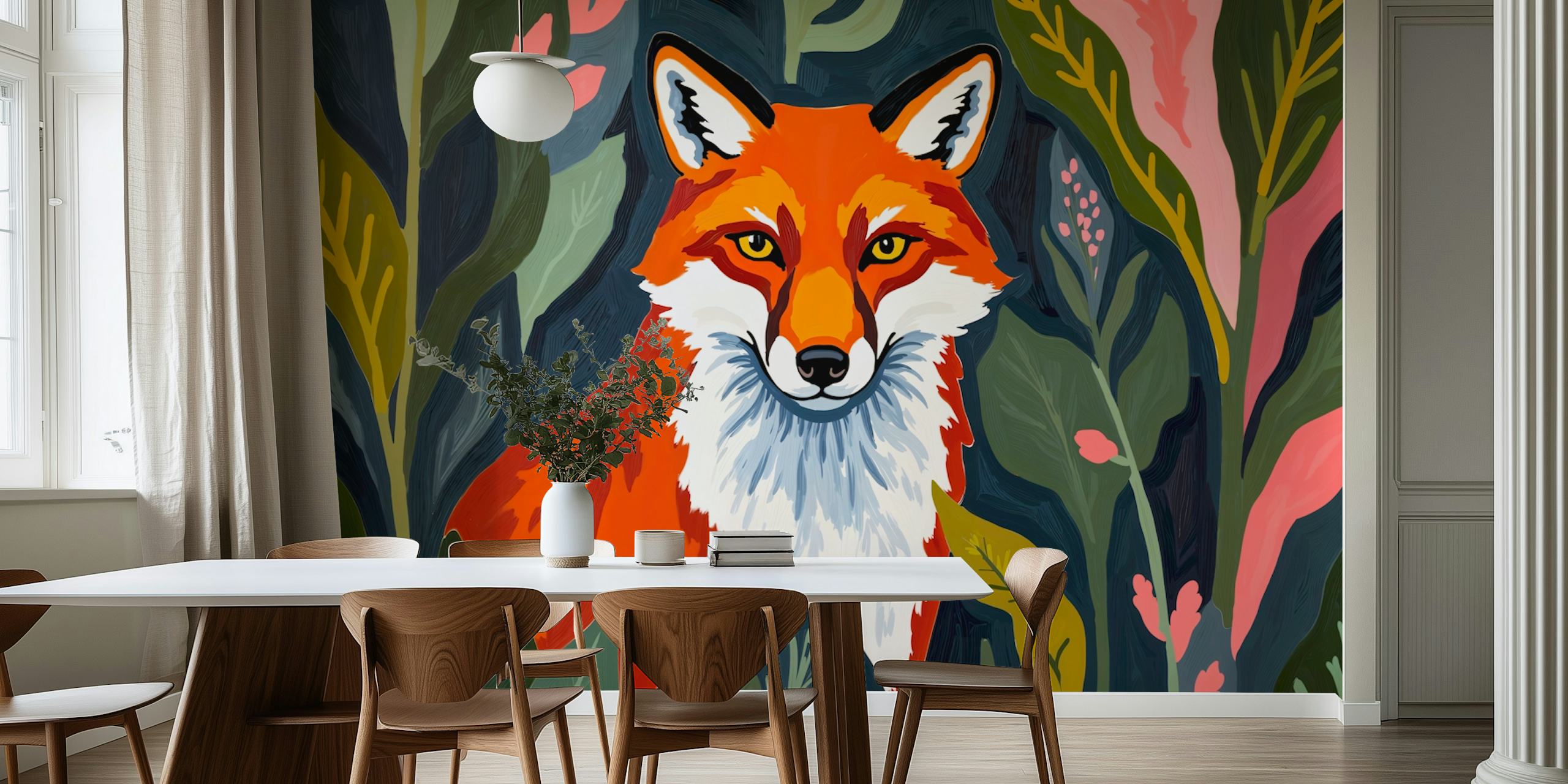 Fox Among the Foliage behang in een kamer
