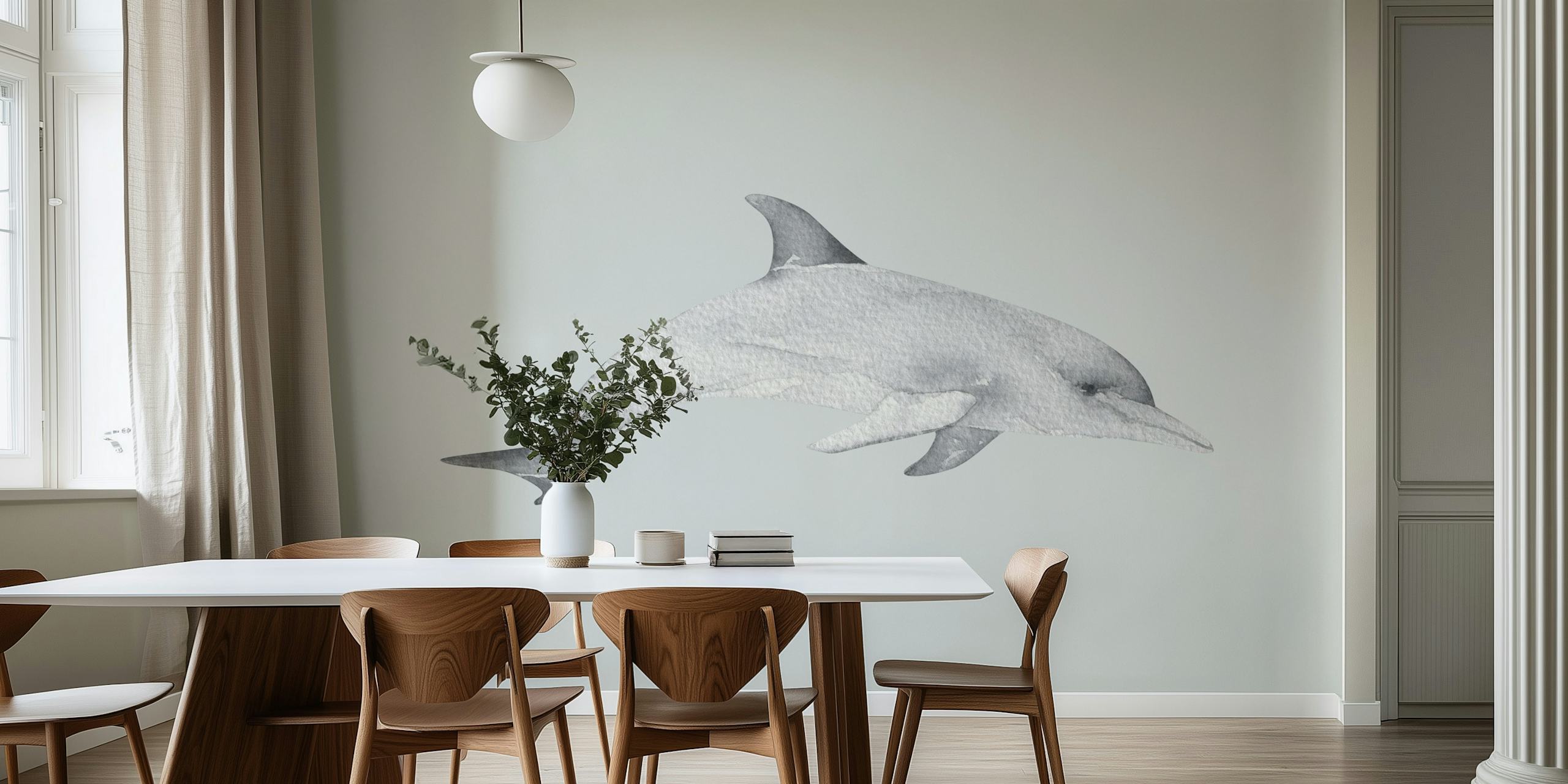 White dolphin illustration on gray background wallpaper