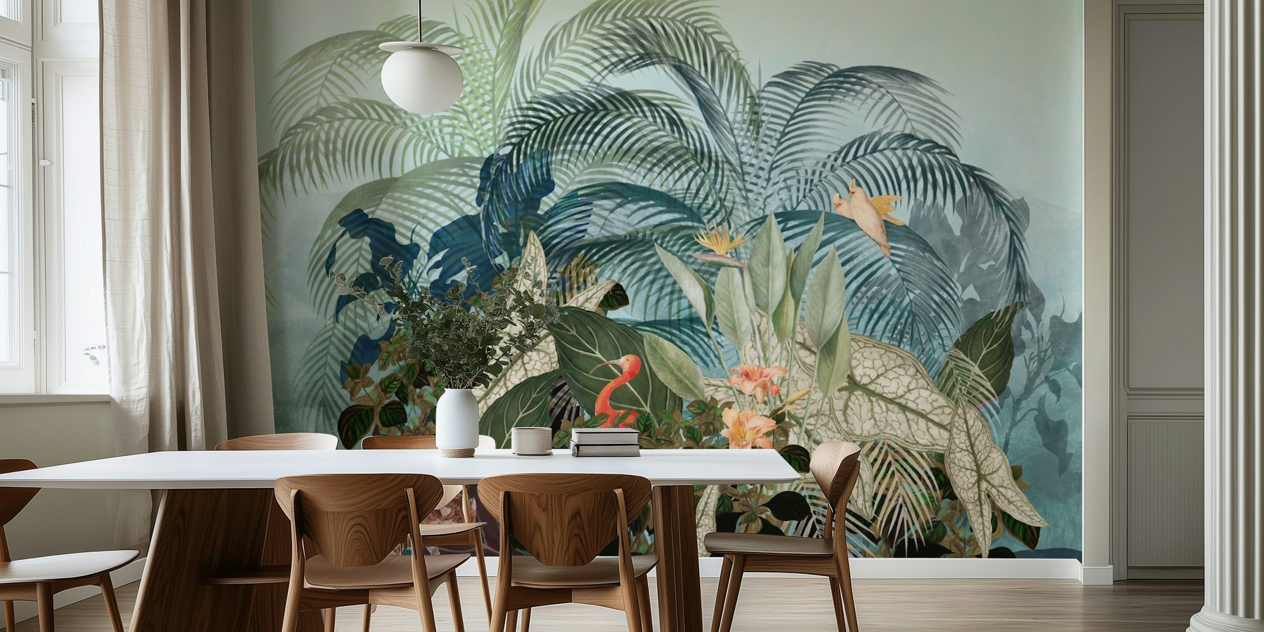 Papel pintado Vintage jungle forest en una habitación