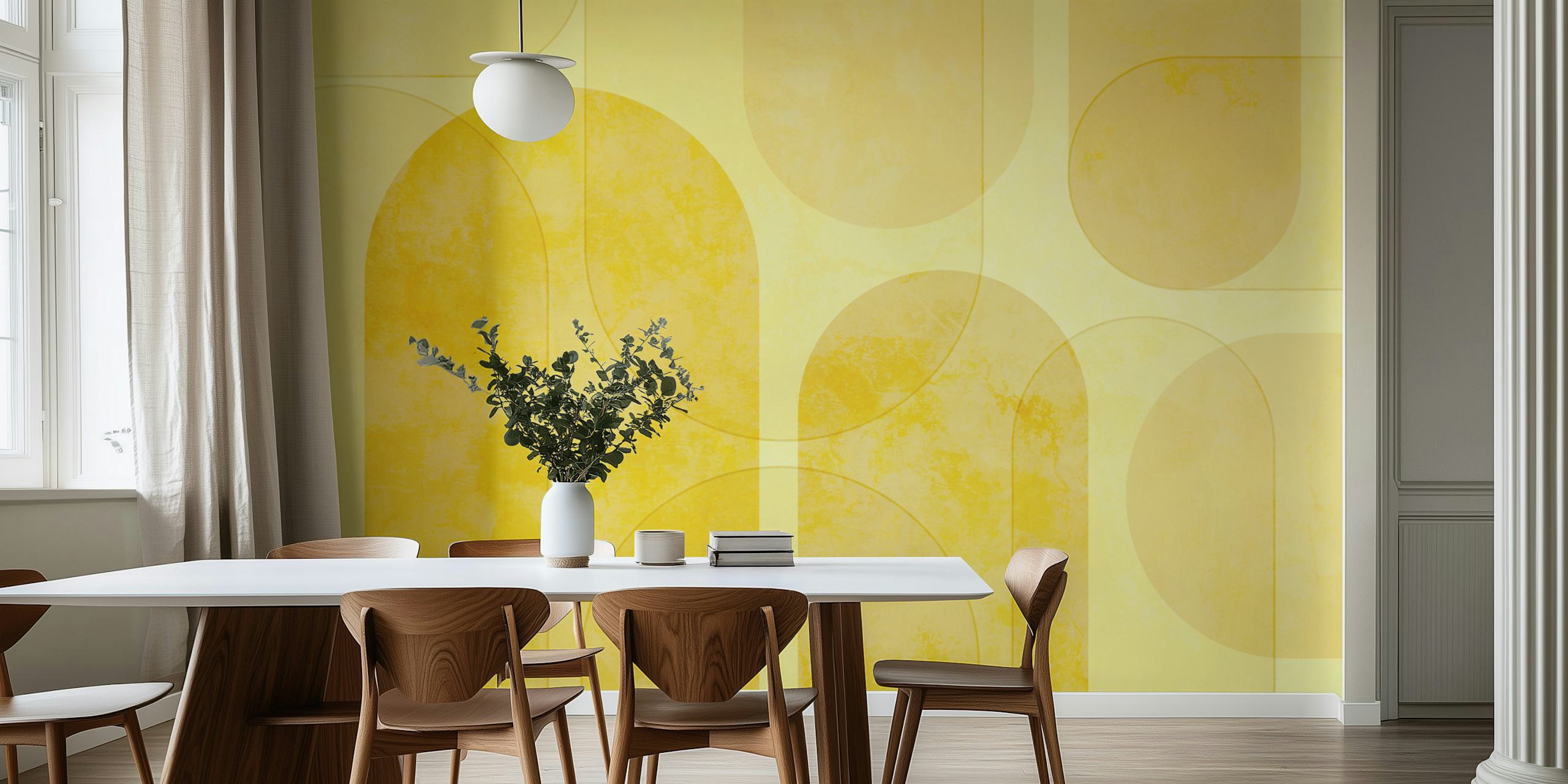 Butter Yellow Mid Century Geo wallpaper in room