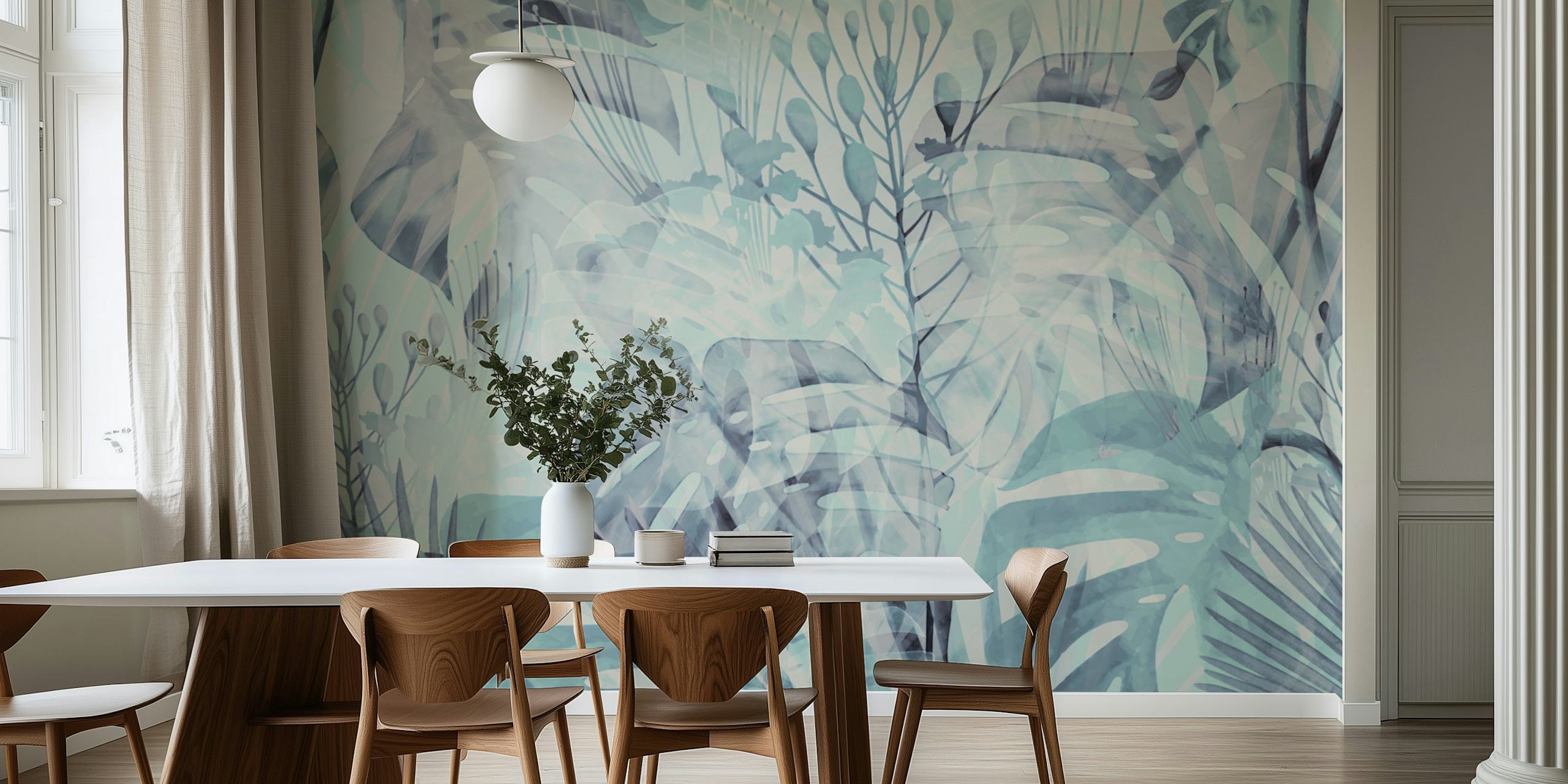 Monstera Gray ταπετσαρία σε ένα δωμάτιο