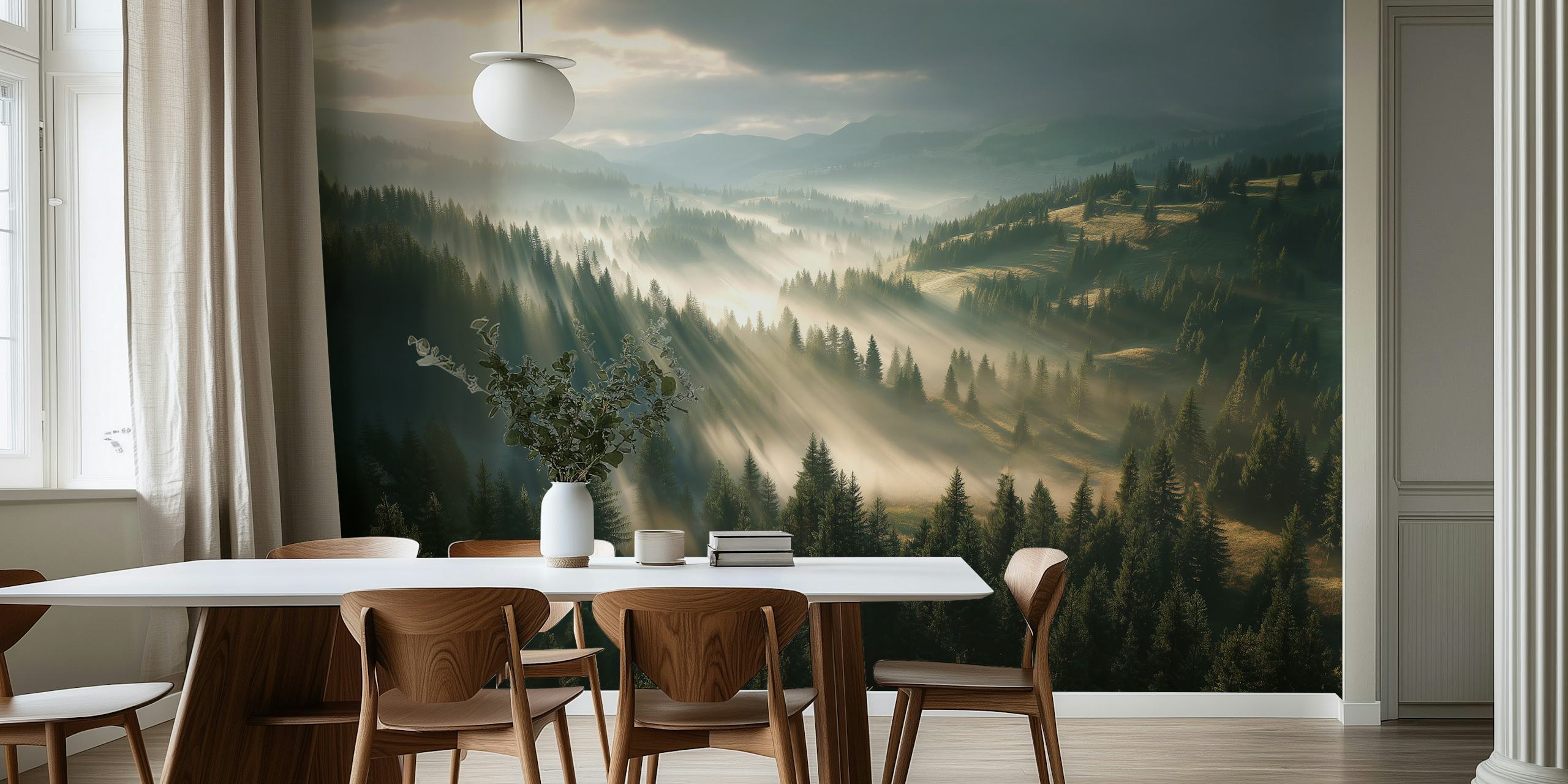 Morning Light in Woods wallpaper in een kamer