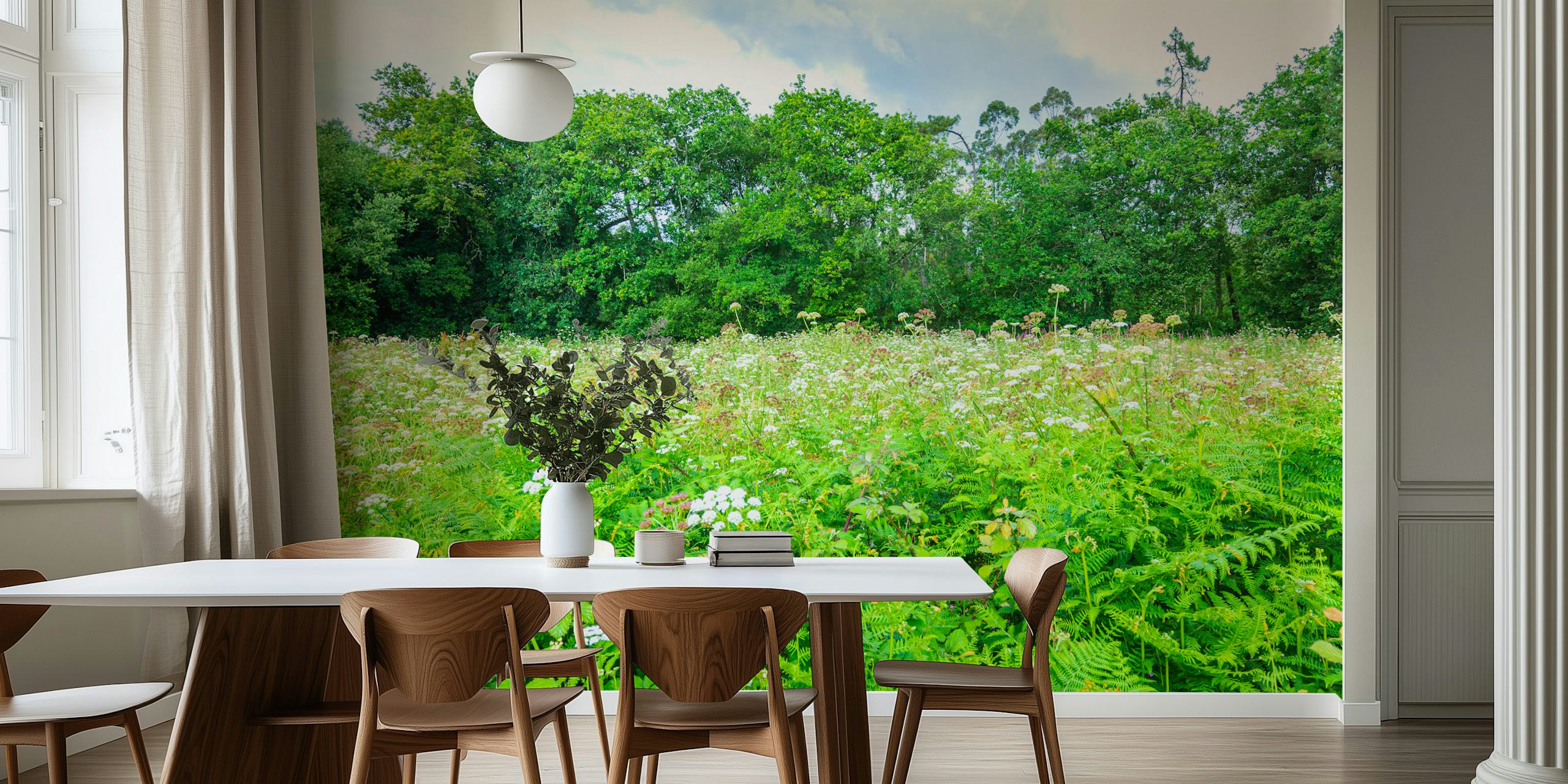 Wildflower forest wallpaper in a room
