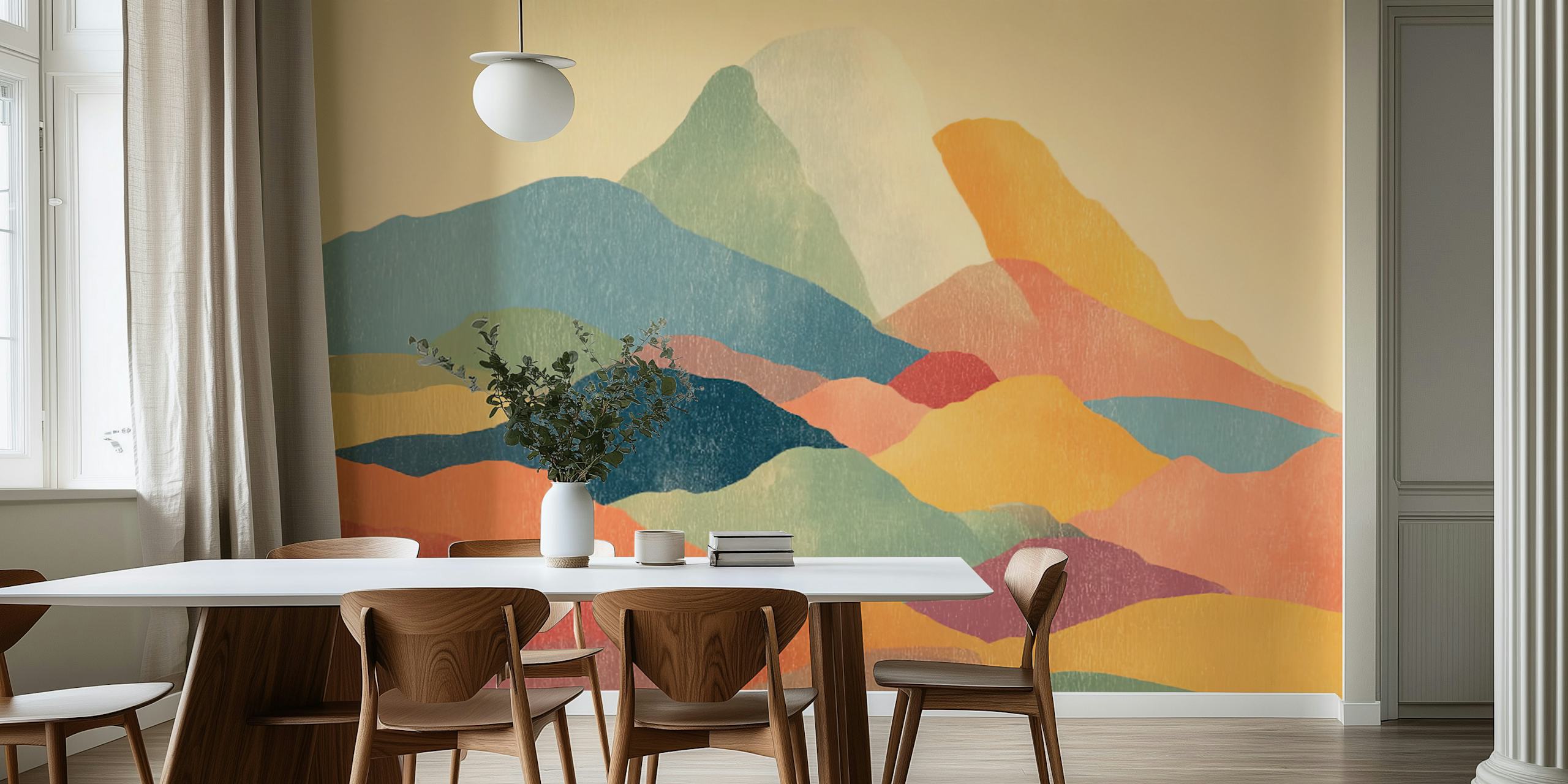 Colorful mountain landscape in soft tones wallpaper