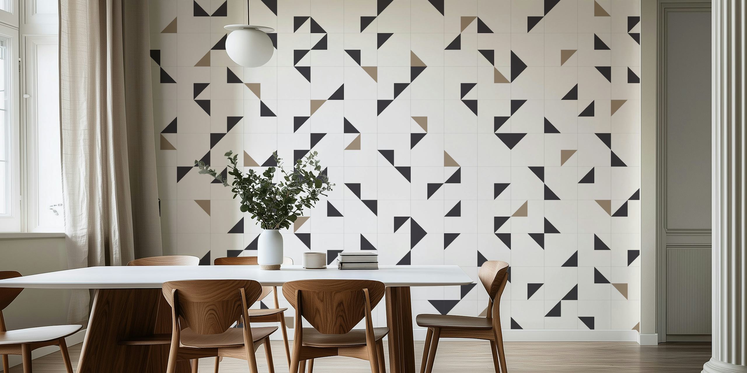 Geometric black and white patterns on a white background wallpaper