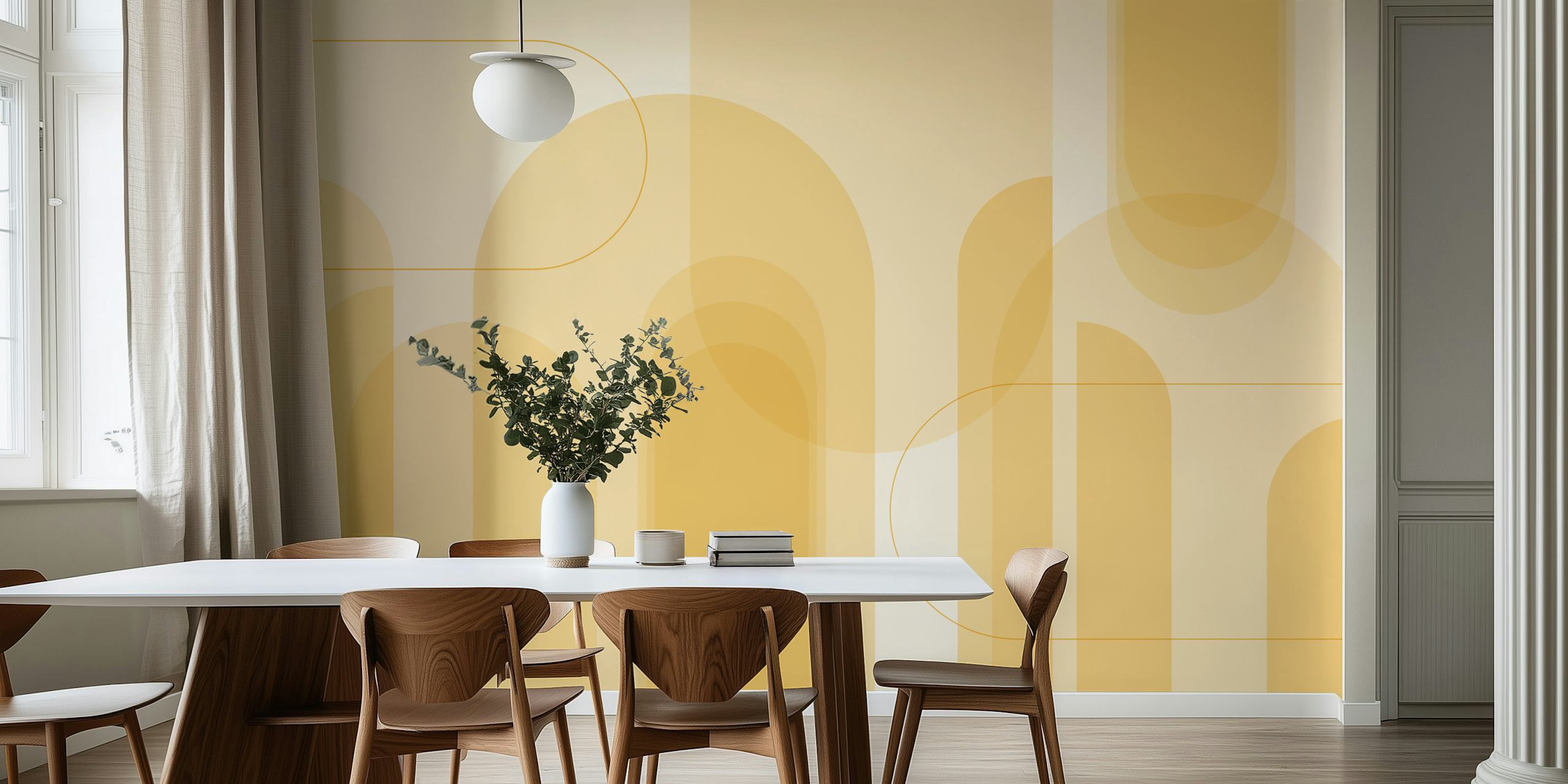 Calm Curves Sunny Yellow pozadina u sobi