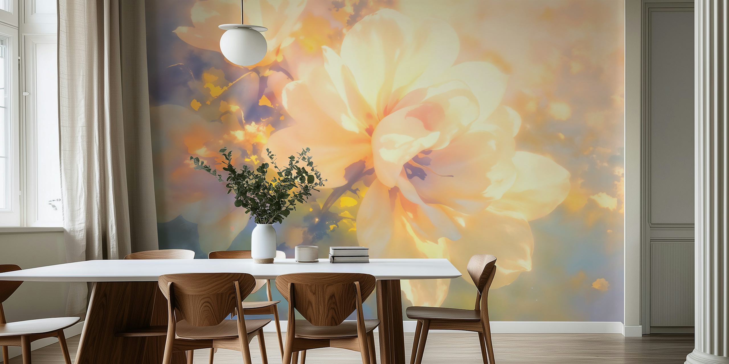 Dizajn tapeta Sunlit Floral Harmony u prostoriji