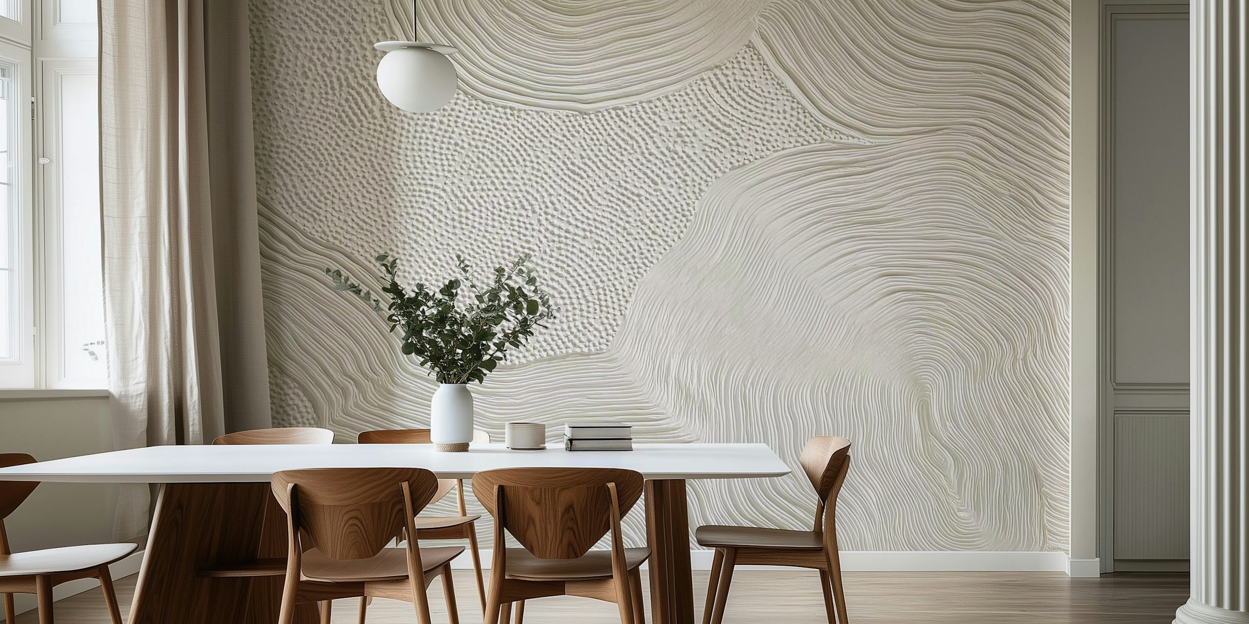 Textured white wallpaper with various patterns and waves