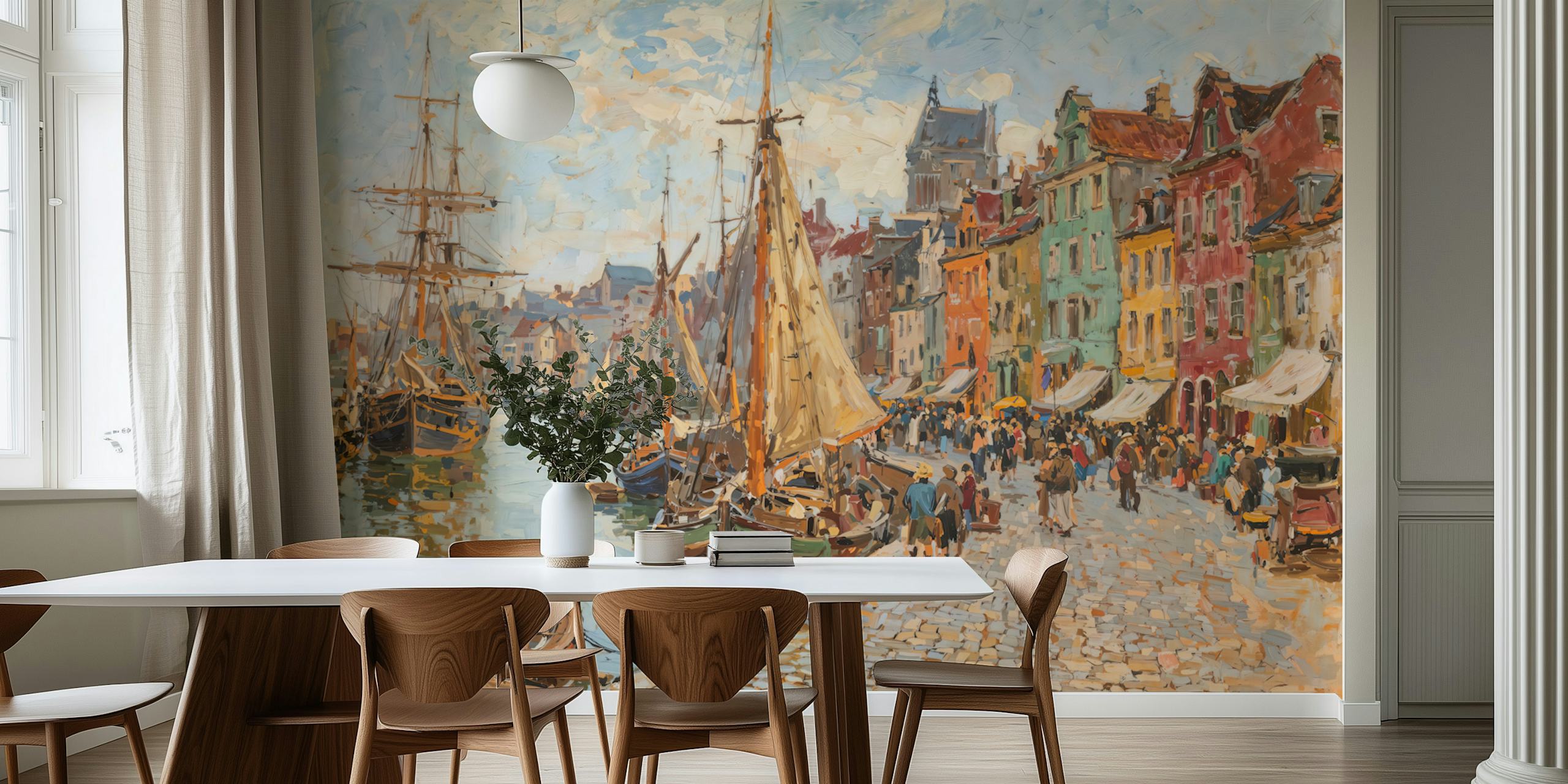 Historic Port Town Escape wallpaper in a room