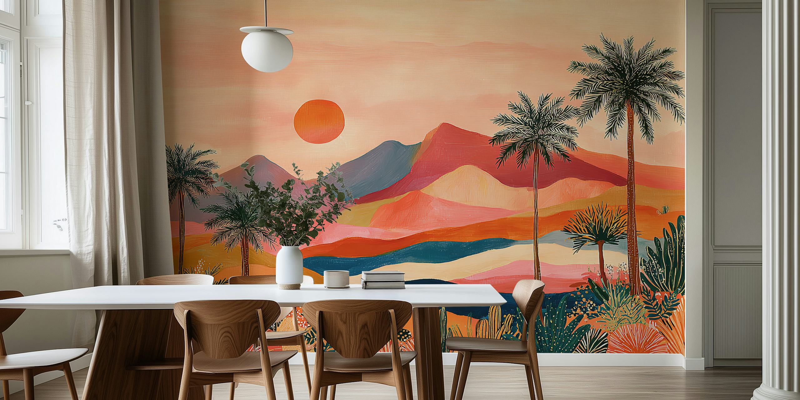 Tropical landscape with palm trees and sunset wallpaper