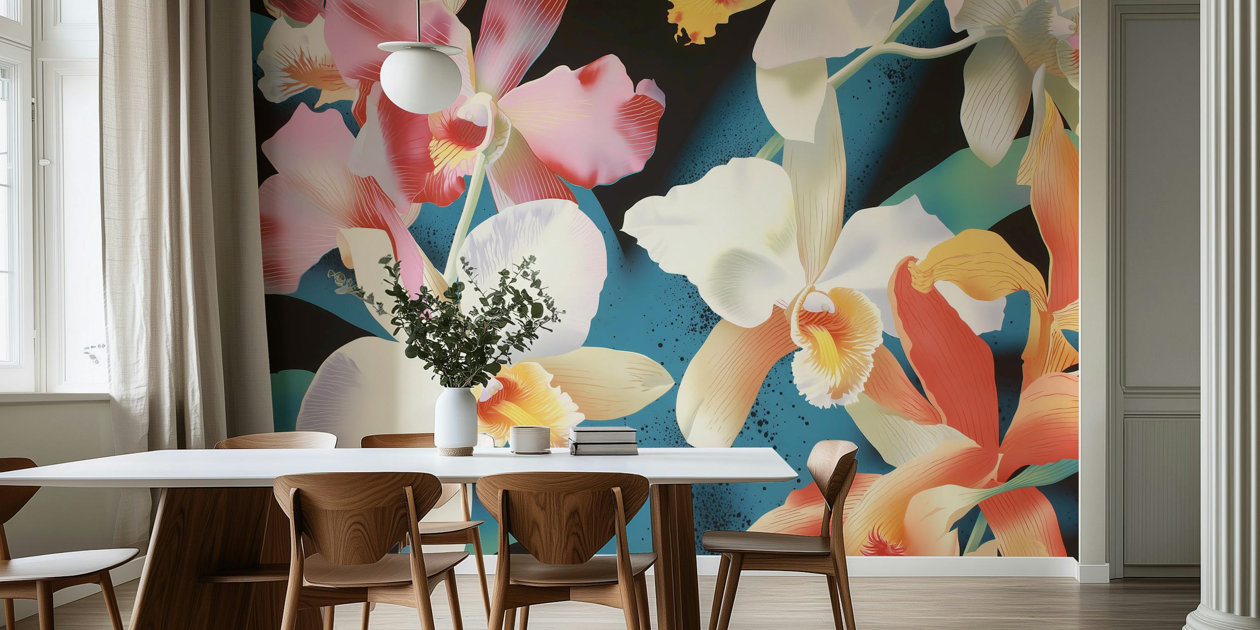 Orchid Dance in Blue wallpaper in a room