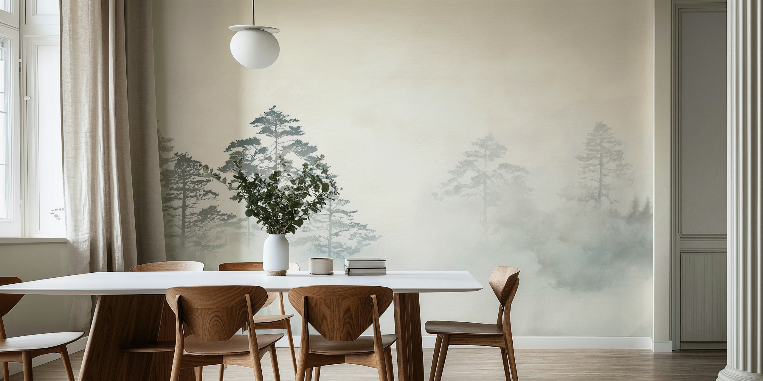 Misty Morning Forest wallpaper in a room