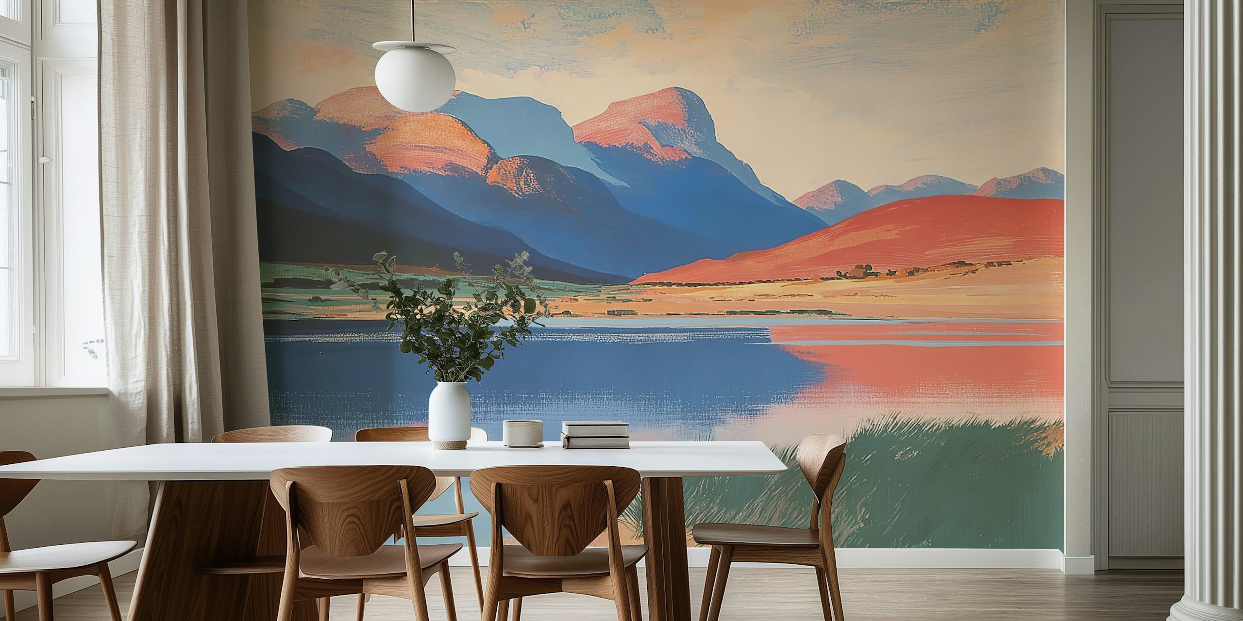 Ταπετσαρία Sunset mountain lake σε ένα δωμάτιο