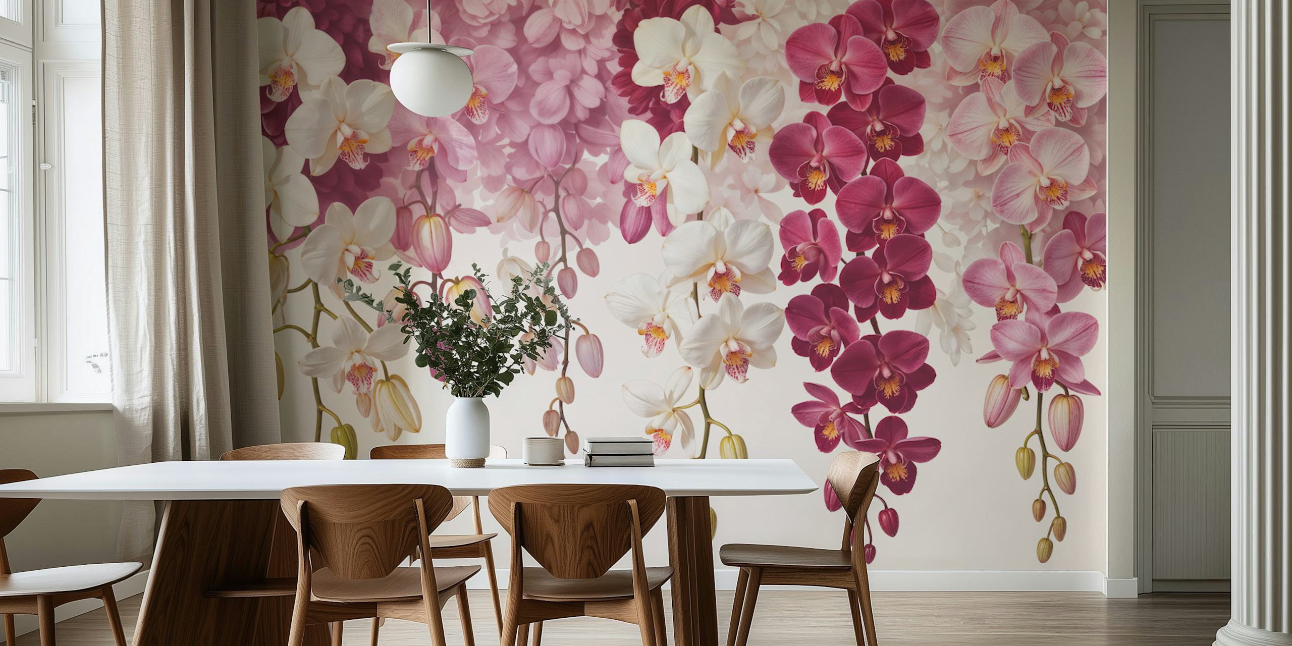 Pastel Orchid Cascade wallpaper in a room